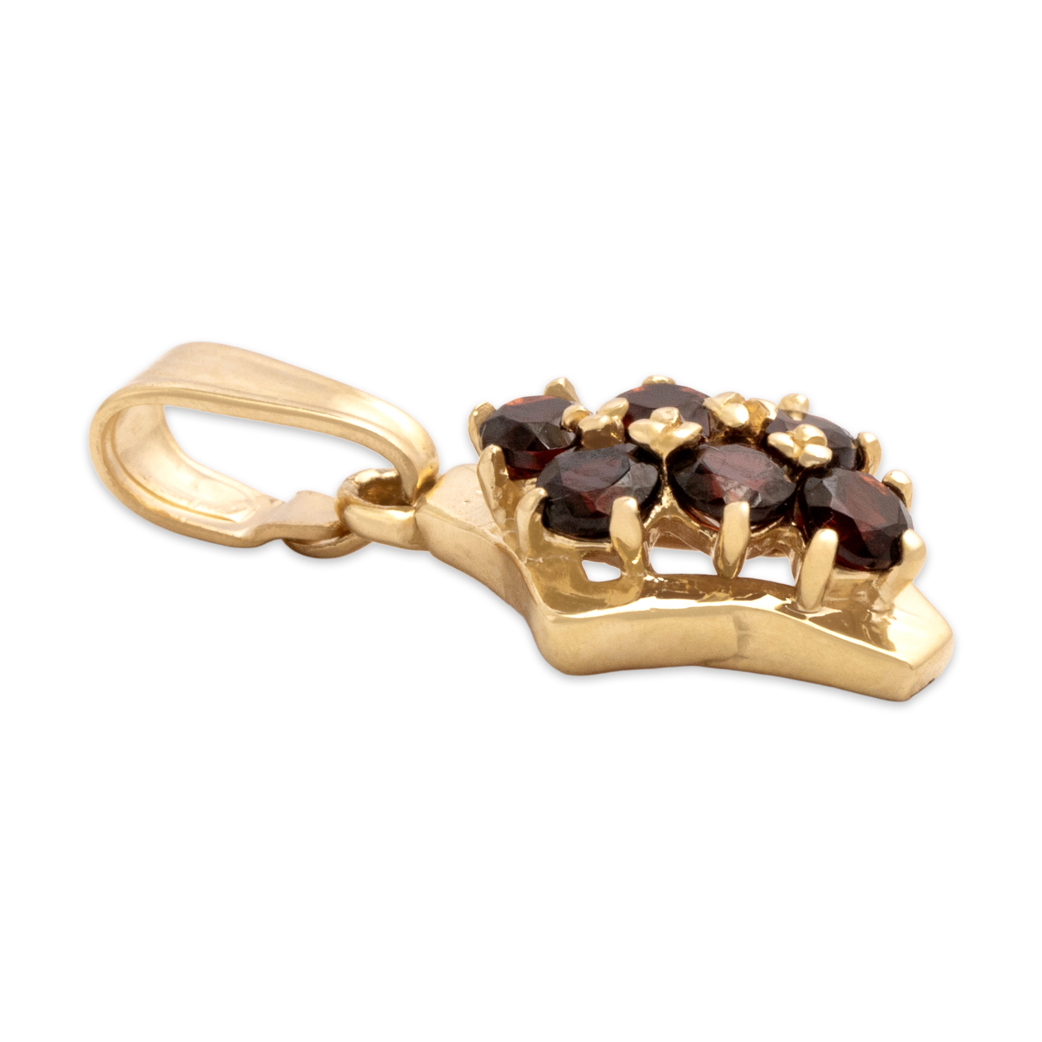 Vintage Small 14k Yellow Gold .74cttw Garnet Abstract Double Line Enhancer Pendant - Side view