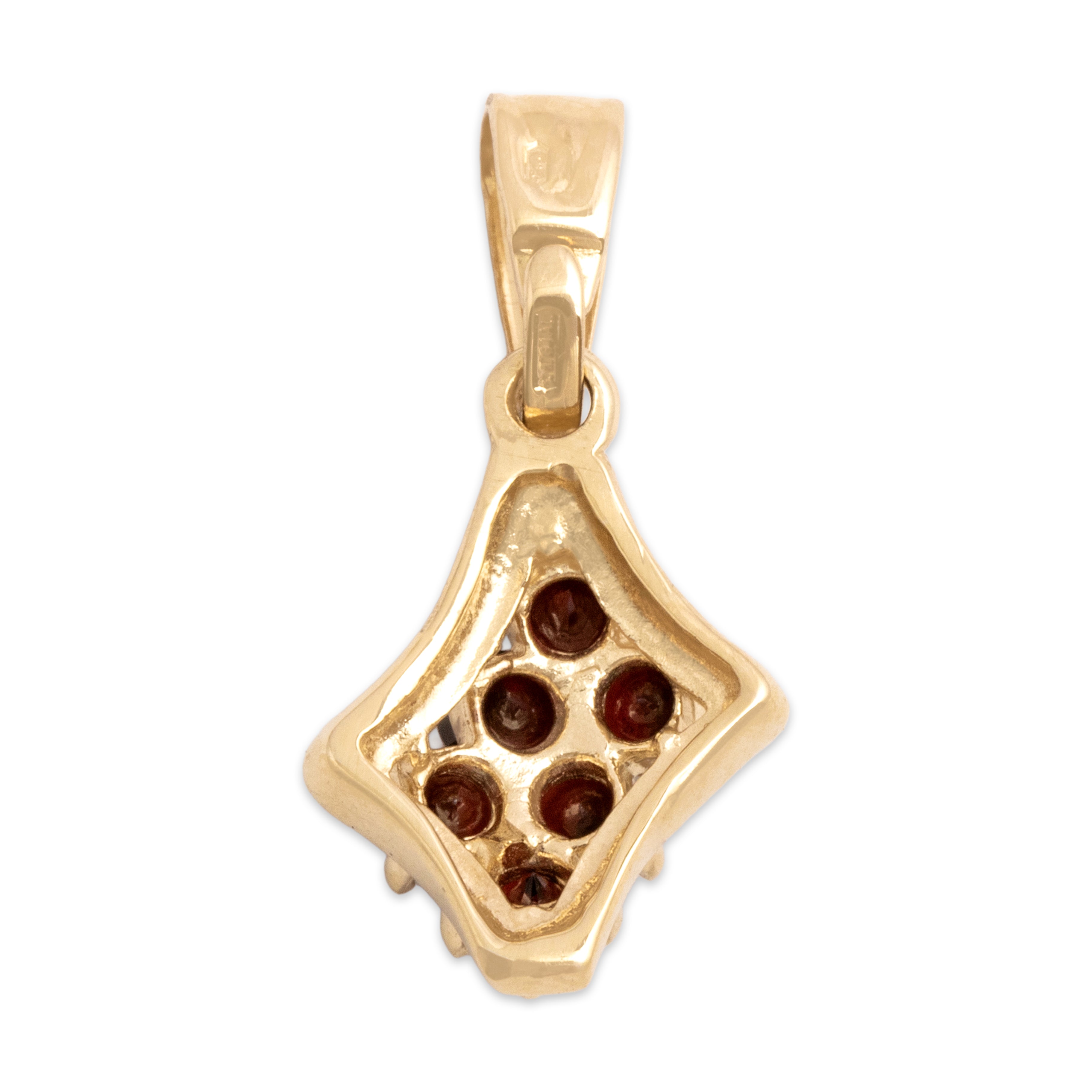 Vintage Small 14k Yellow Gold .74cttw Garnet Abstract Double Line Enhancer Pendant - Back view