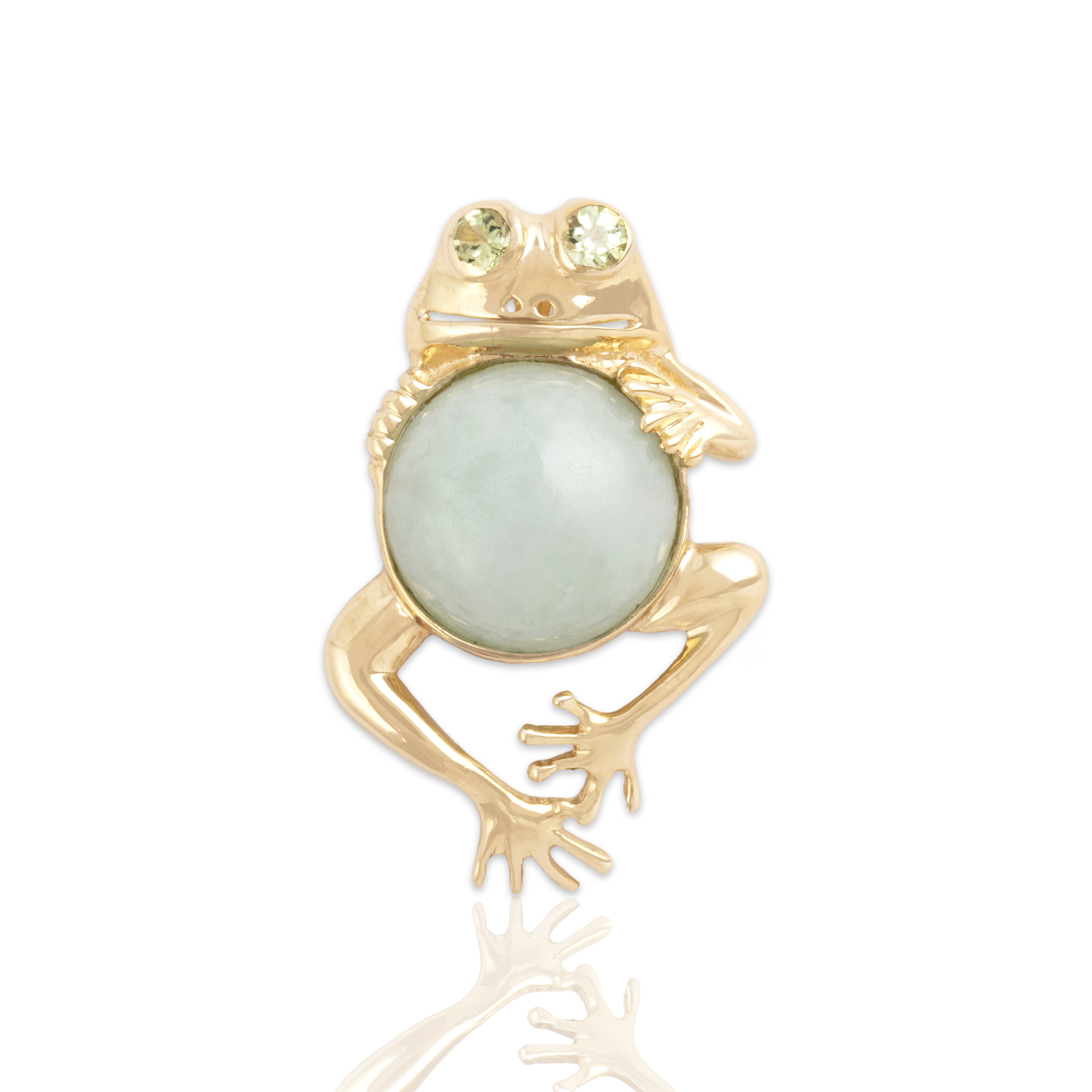Vintage 10k Yellow Gold 4.38ct Jade Peridot Happy Frog Slide Pendant