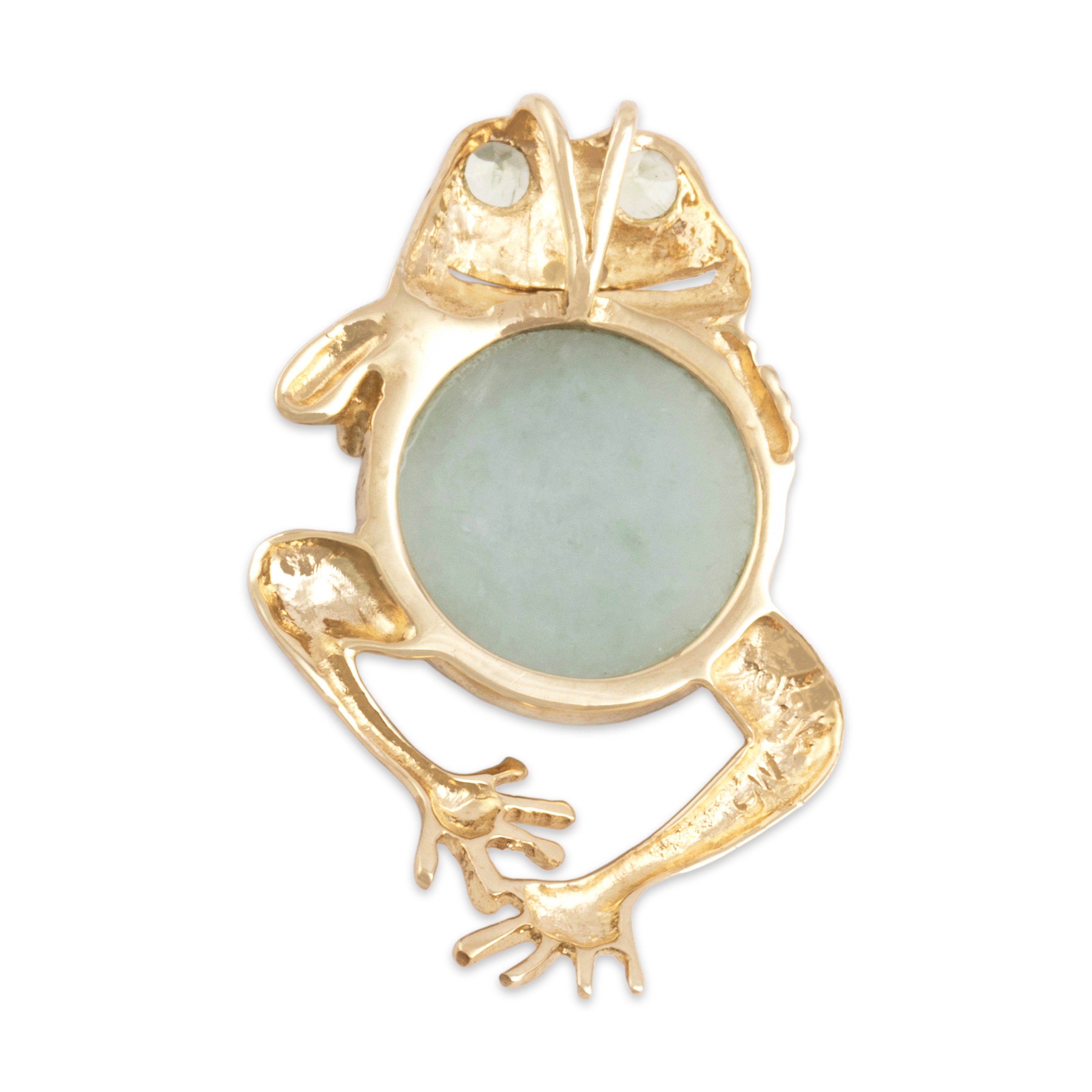 Vintage 10k Yellow Gold 4.38ct Jade Peridot Happy Frog Slide Pendant