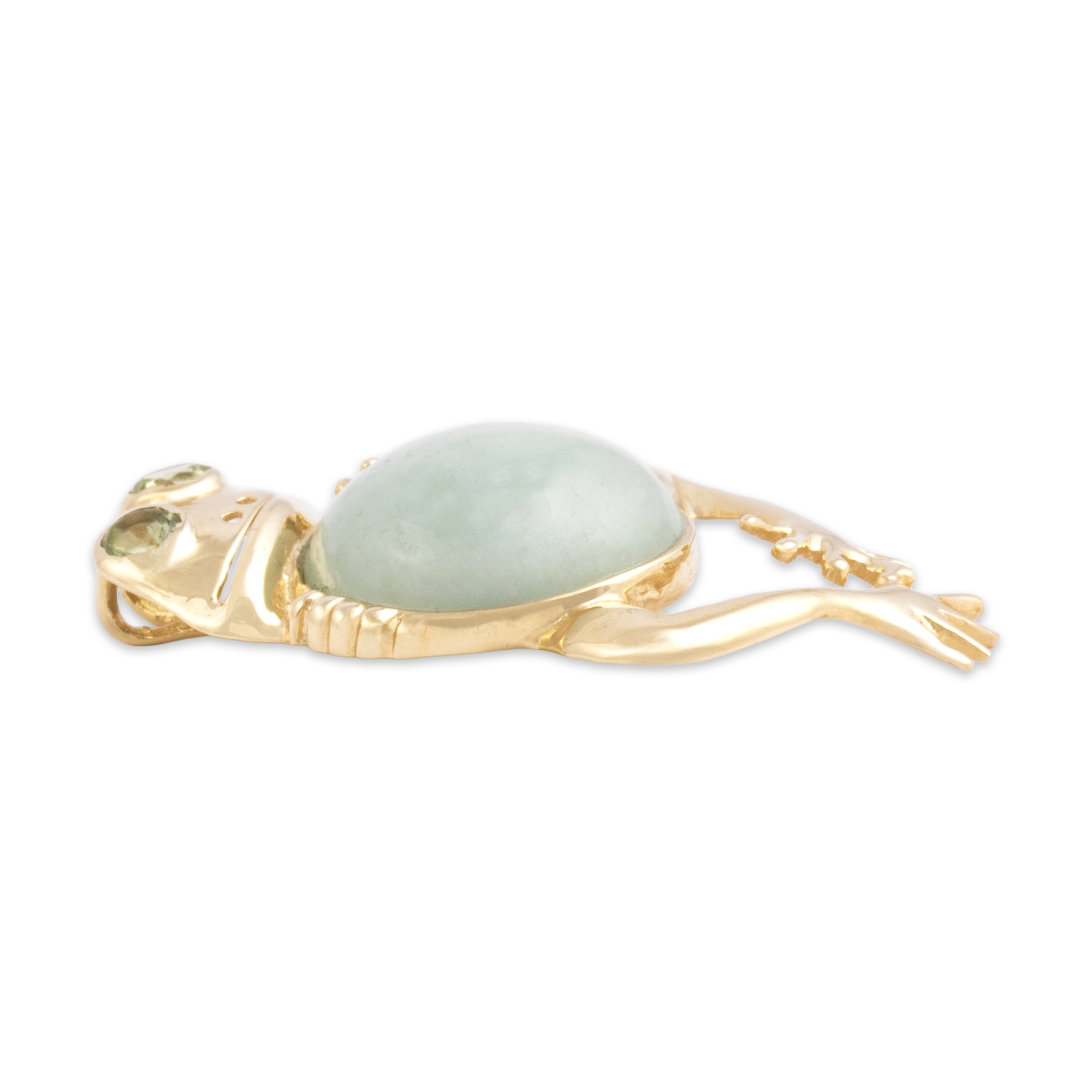 Vintage 10k Yellow Gold 4.38ct Jade Peridot Happy Frog Slide Pendant