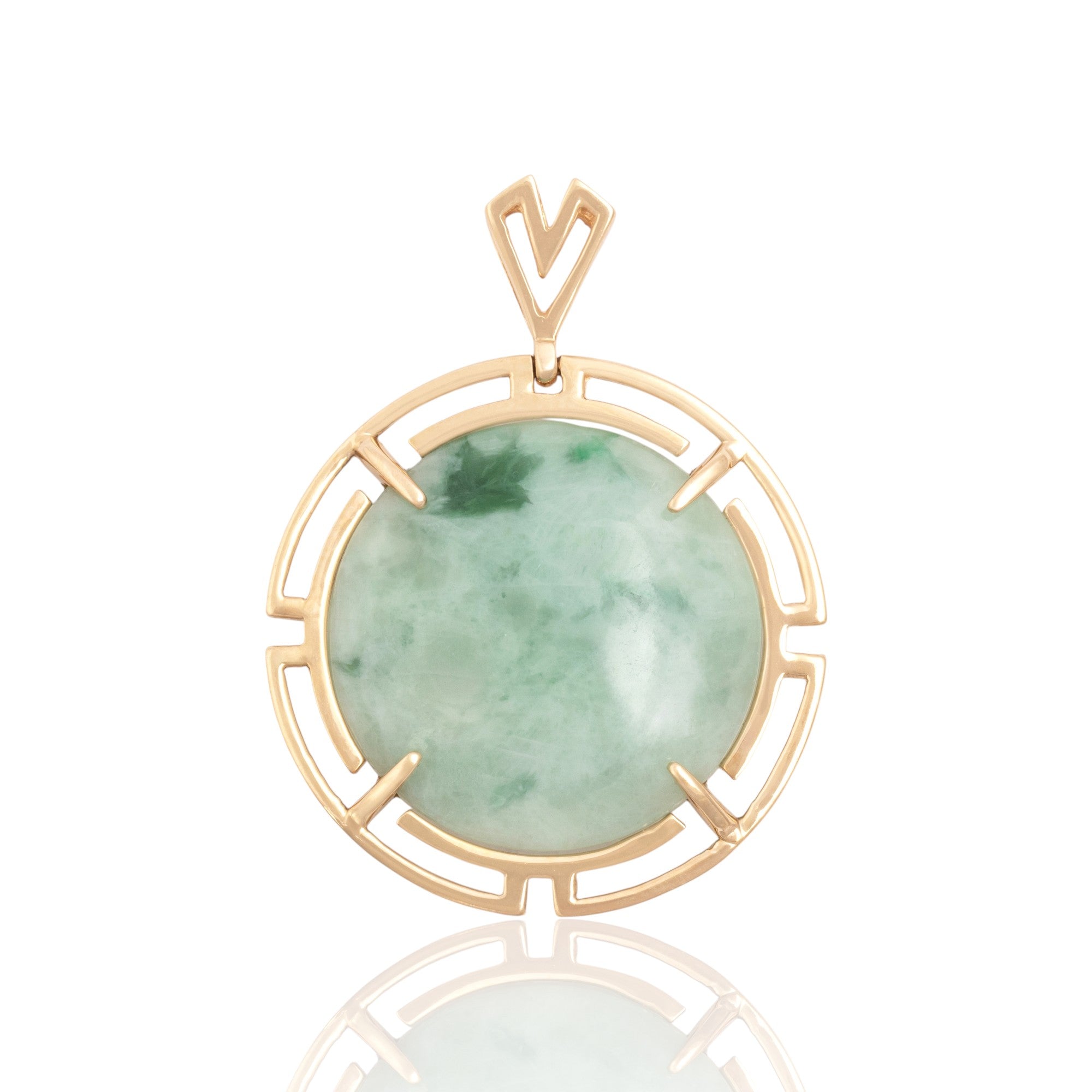 Vintage Large 14k Yellow Gold 25.15ct Jade Open Geometric Medallion Pendant