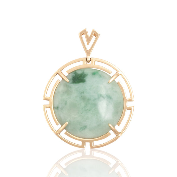 Vintage Large 14k Yellow Gold 25.15ct Jade Open Geometric Medallion Pendant