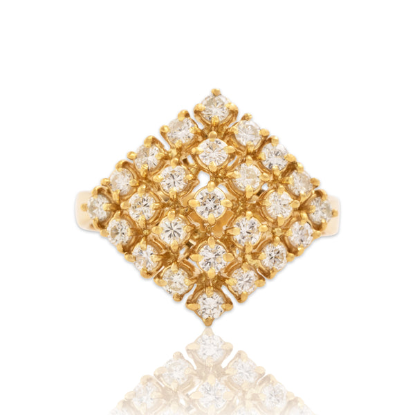 Vintage 18k Yellow Gold .77cttw Diamond Glittering Curved Kite Cluster Ring 7.00