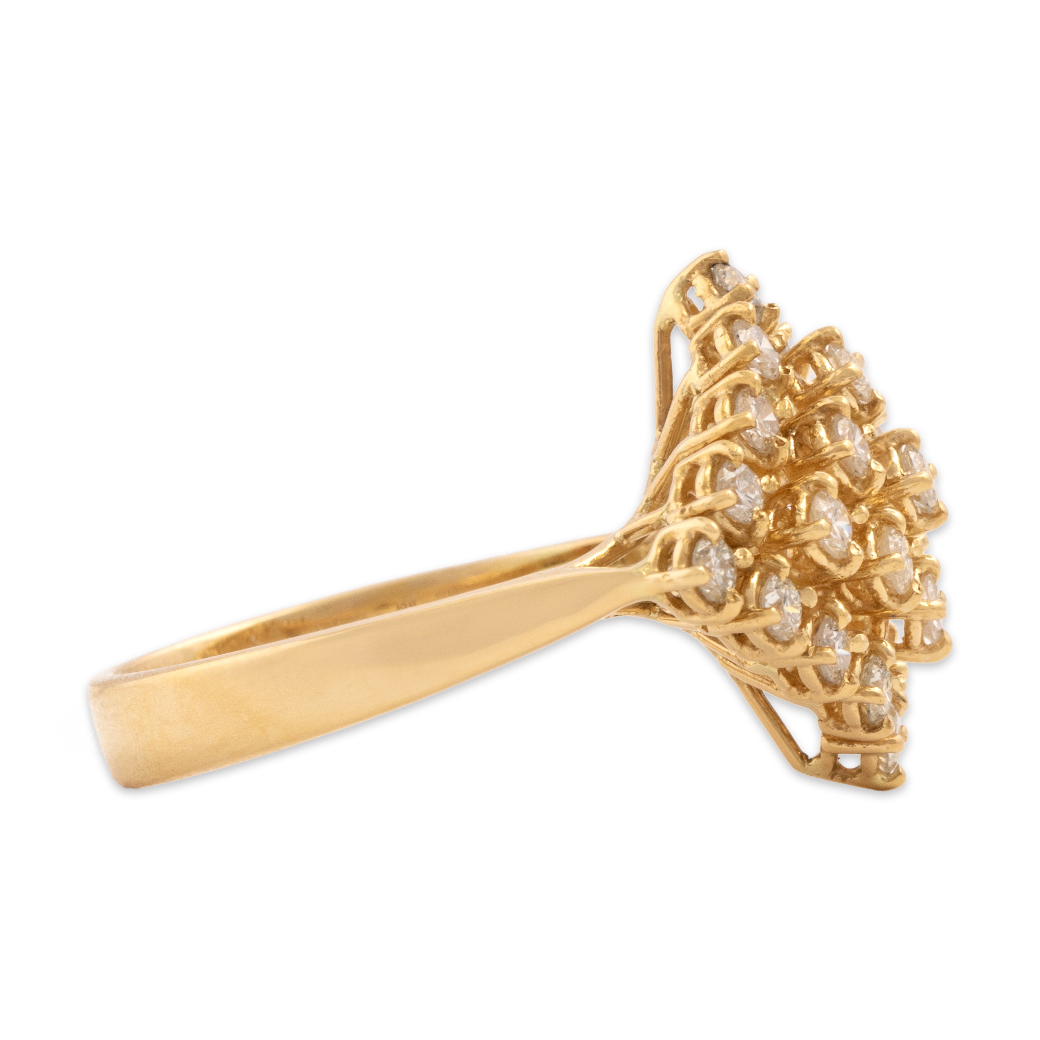 Vintage 18k Yellow Gold .77cttw Diamond Glittering Kite Cluster Ring - Side view