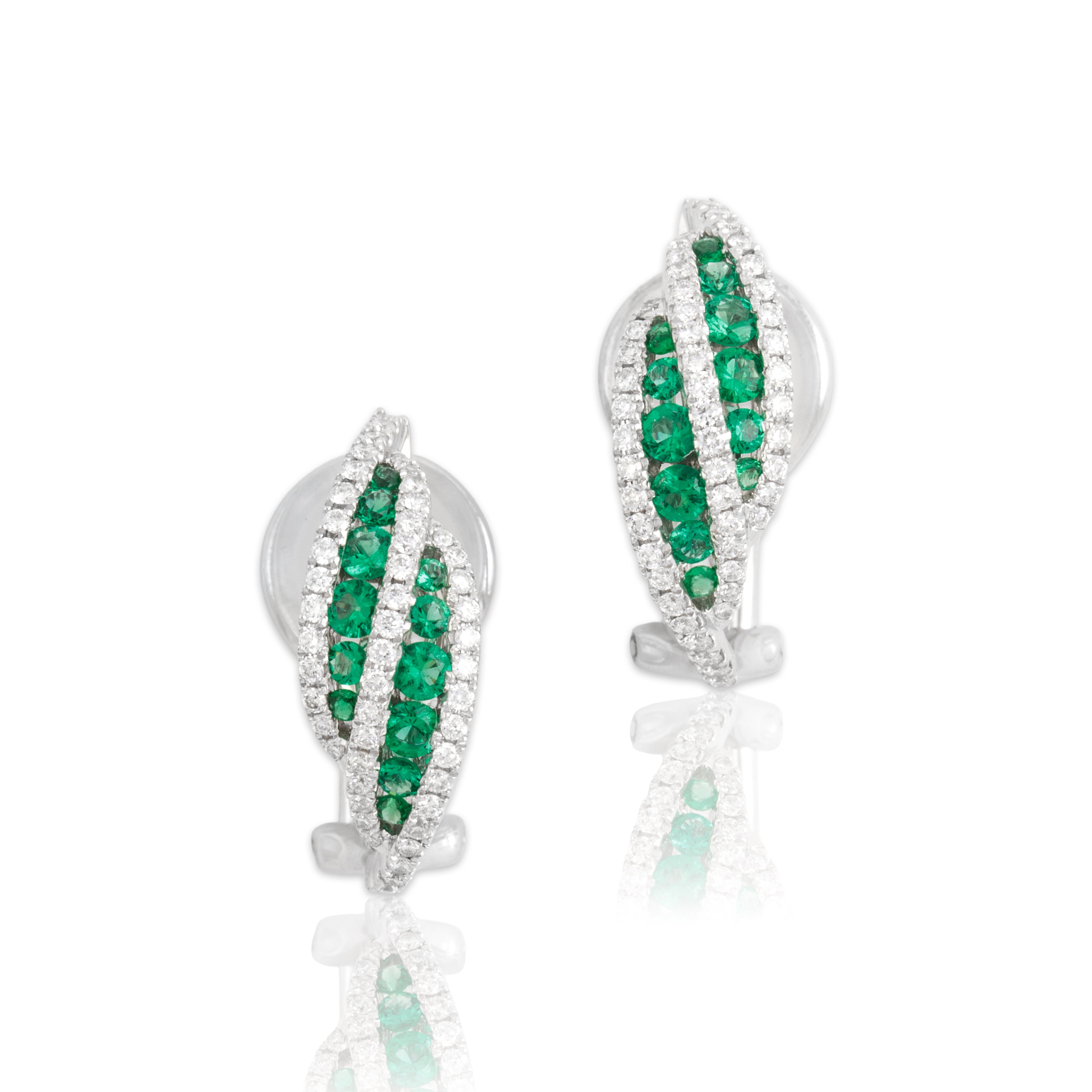 Estate 18k White Gold .53cttw Emerald Diamond Sparkling Omega-Back Earrings