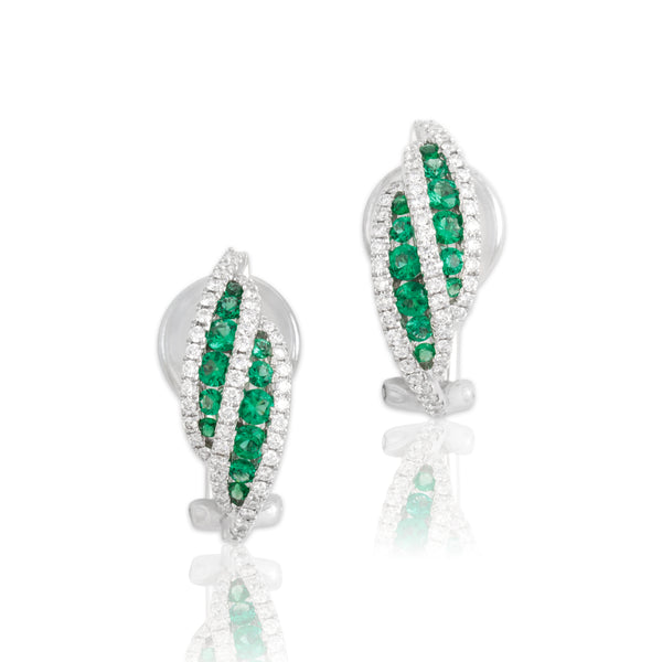 Estate 18k White Gold .53cttw Emerald Diamond Sparkling Omega-Back Earrings
