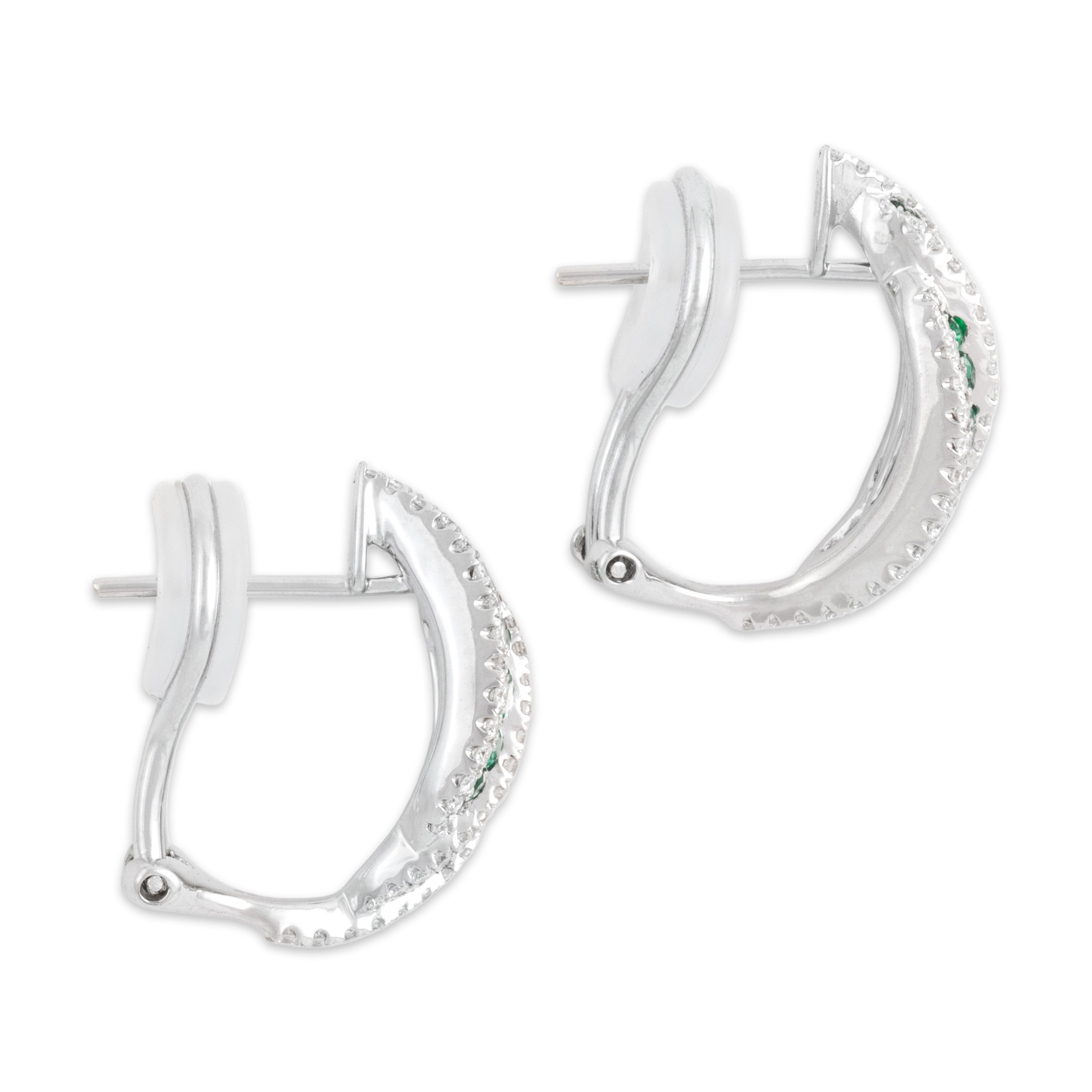 Estate 18k White Gold [Custom Carat] Fantastic Sparkling Double Line Omega-Back Earrings - Side view
