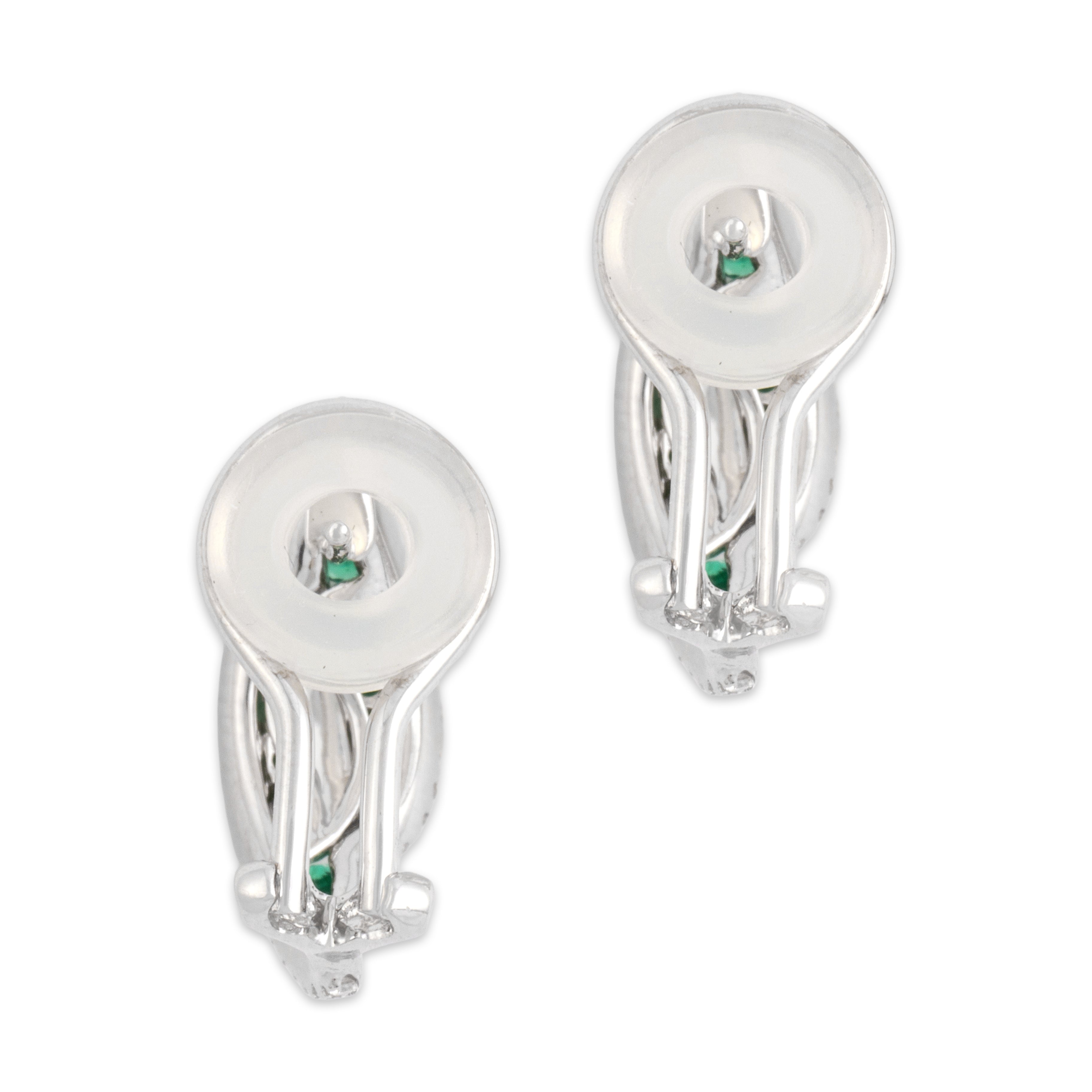 Estate 18k White Gold [Custom Carat] Fantastic Sparkling Double Line Omega-Back Earrings - Back view