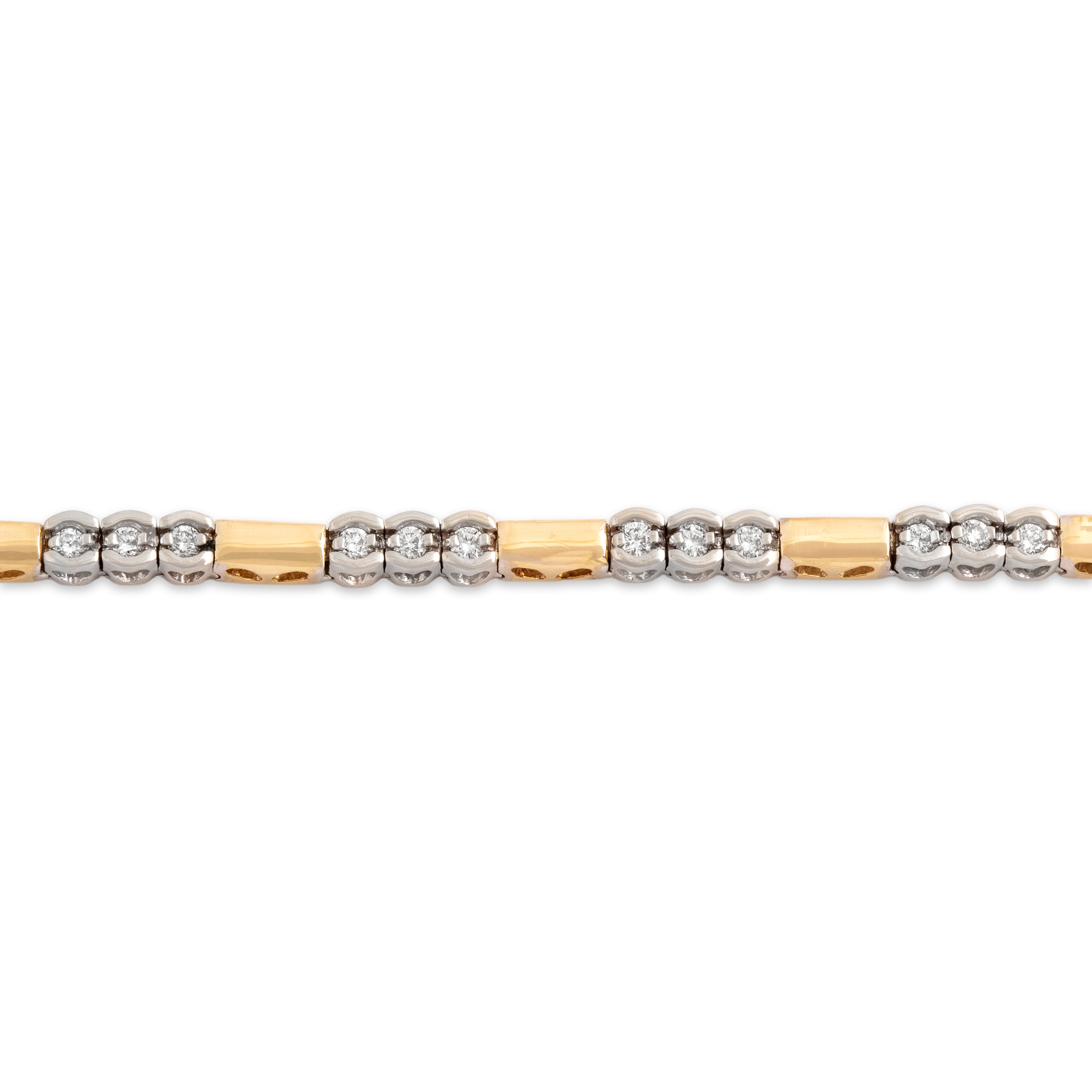 Vintage 14k Yellow & White Gold .57cttw Diamond Trio Heart-Detail Station Bracelet - Close-up view