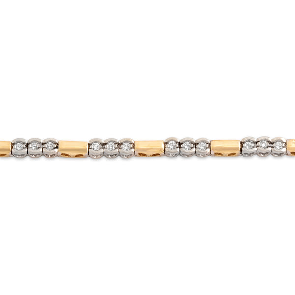 Vintage 14k Yellow & White Gold .57cttw Diamond Trio Station Bracelet 6.5