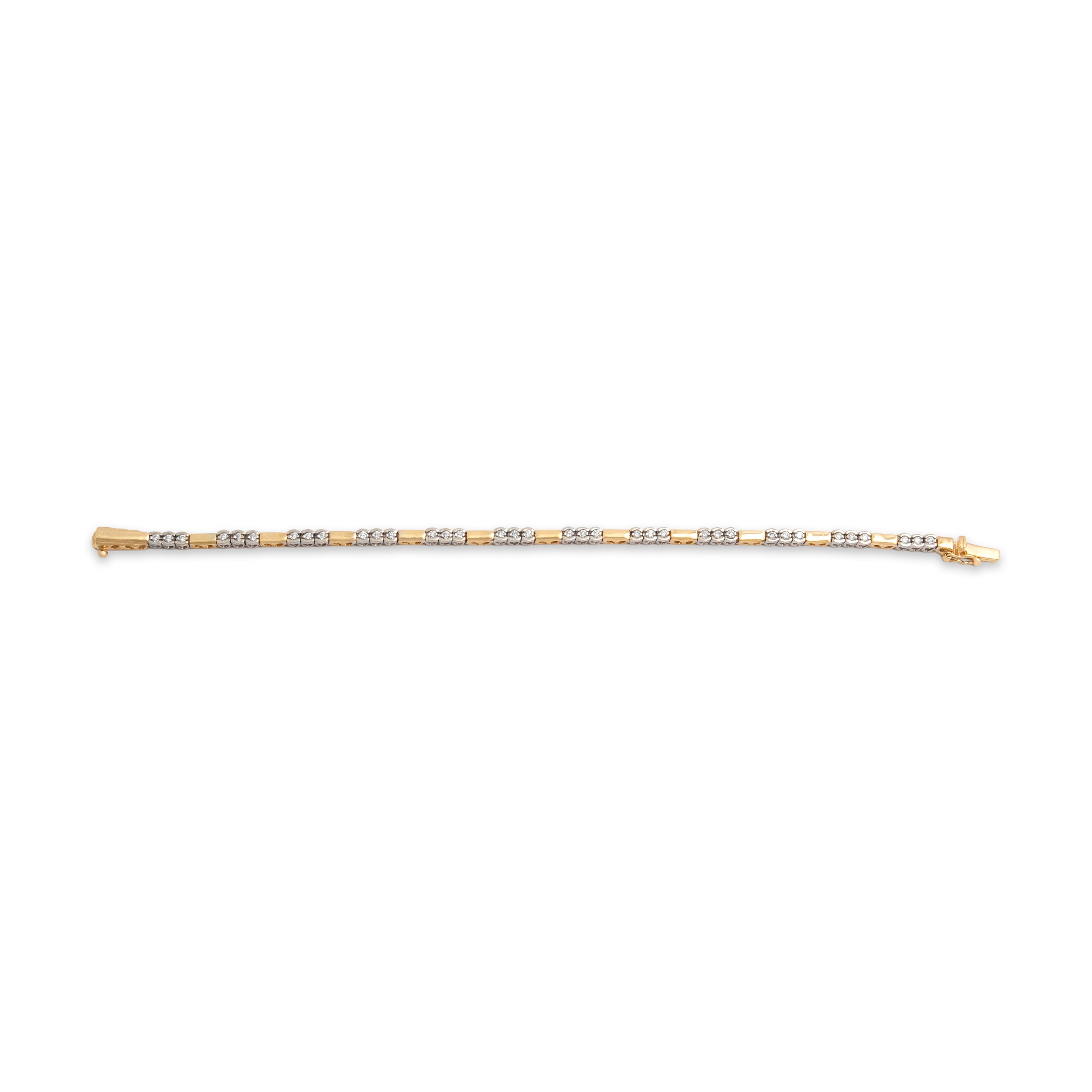 Vintage 14k Yellow & White Gold .57cttw Diamond Trio Heart-Detail Station Bracelet - Overall view