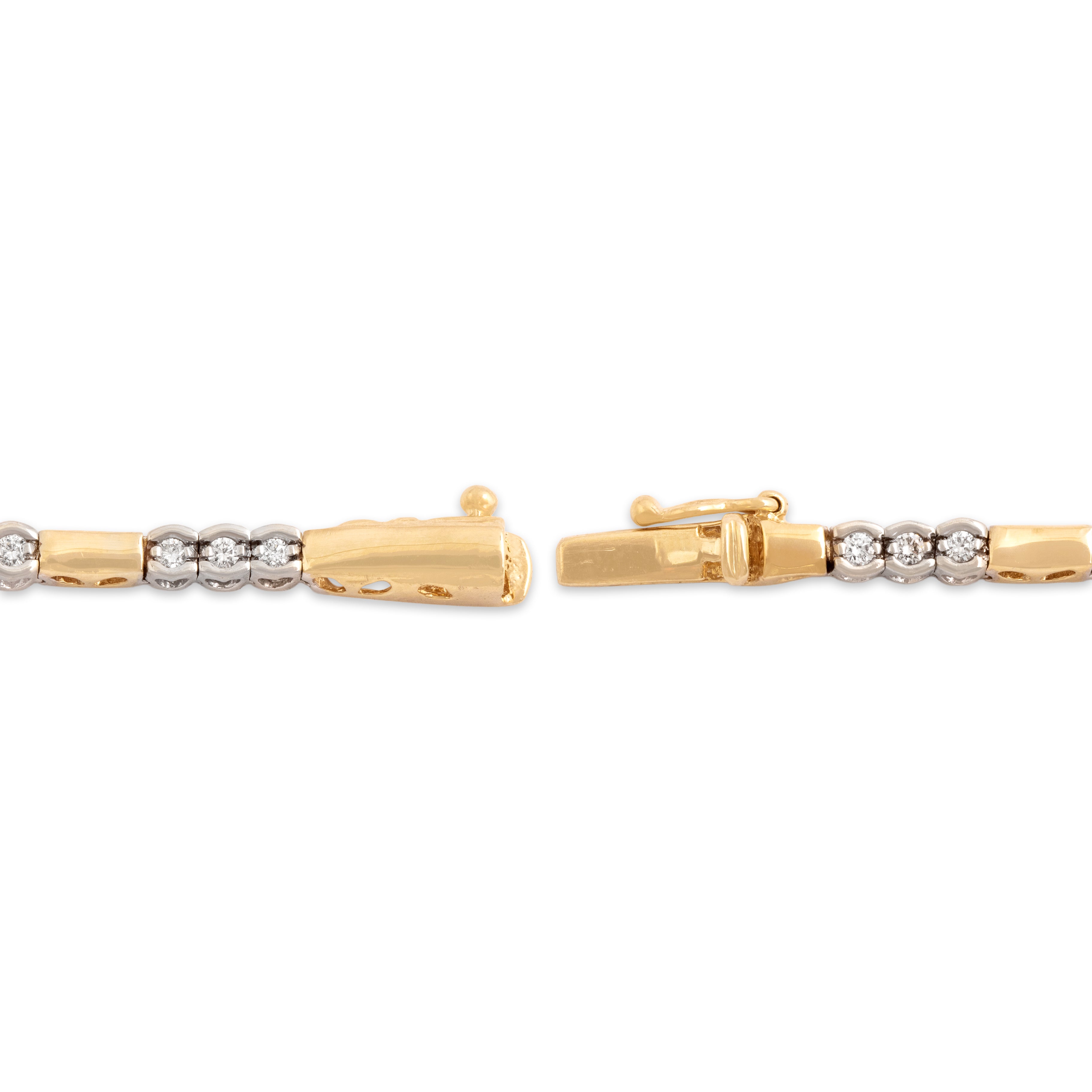 Vintage 14k Yellow & White Gold .57cttw Diamond Trio Heart-Detail Station Bracelet - clasp view