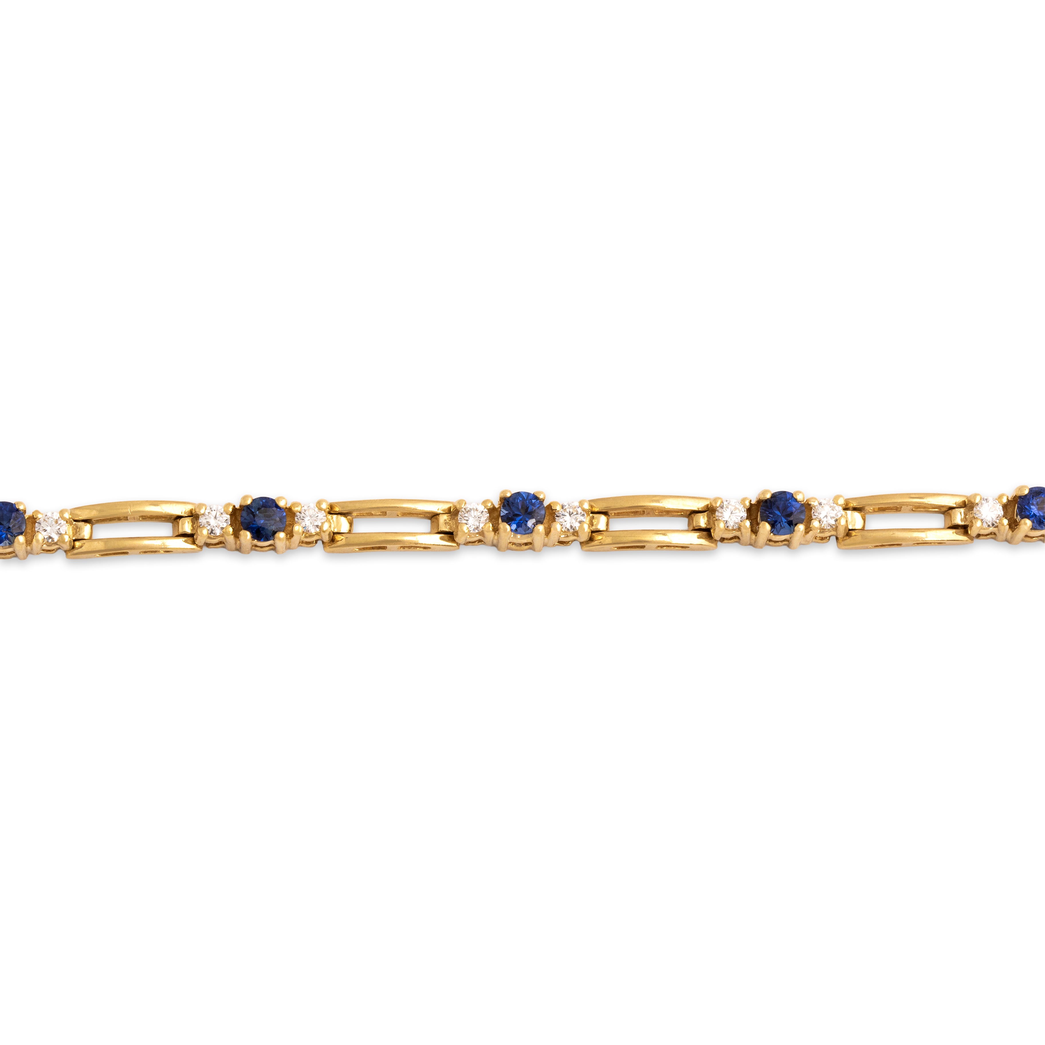 Vintage 18k Yellow Gold 1.21cttw Blue Sapphire .62cttw Diamond Superb Trio Link Bracelet - Close-up view