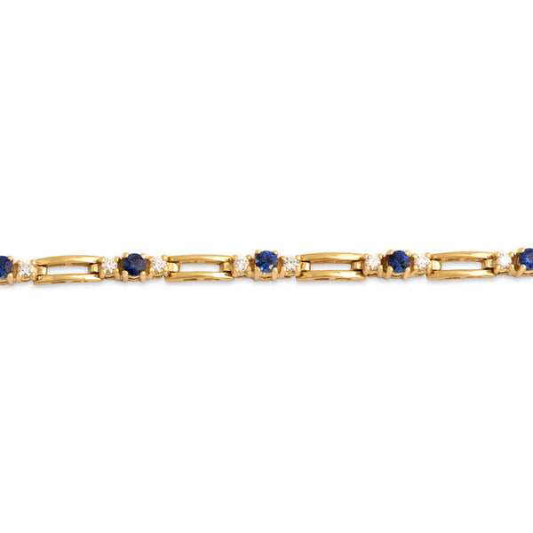 Vintage 18k Yellow Gold 1.21cttw Blue Sapphire .62cttw Diamond Superb Trio Link Bracelet - Close-up view