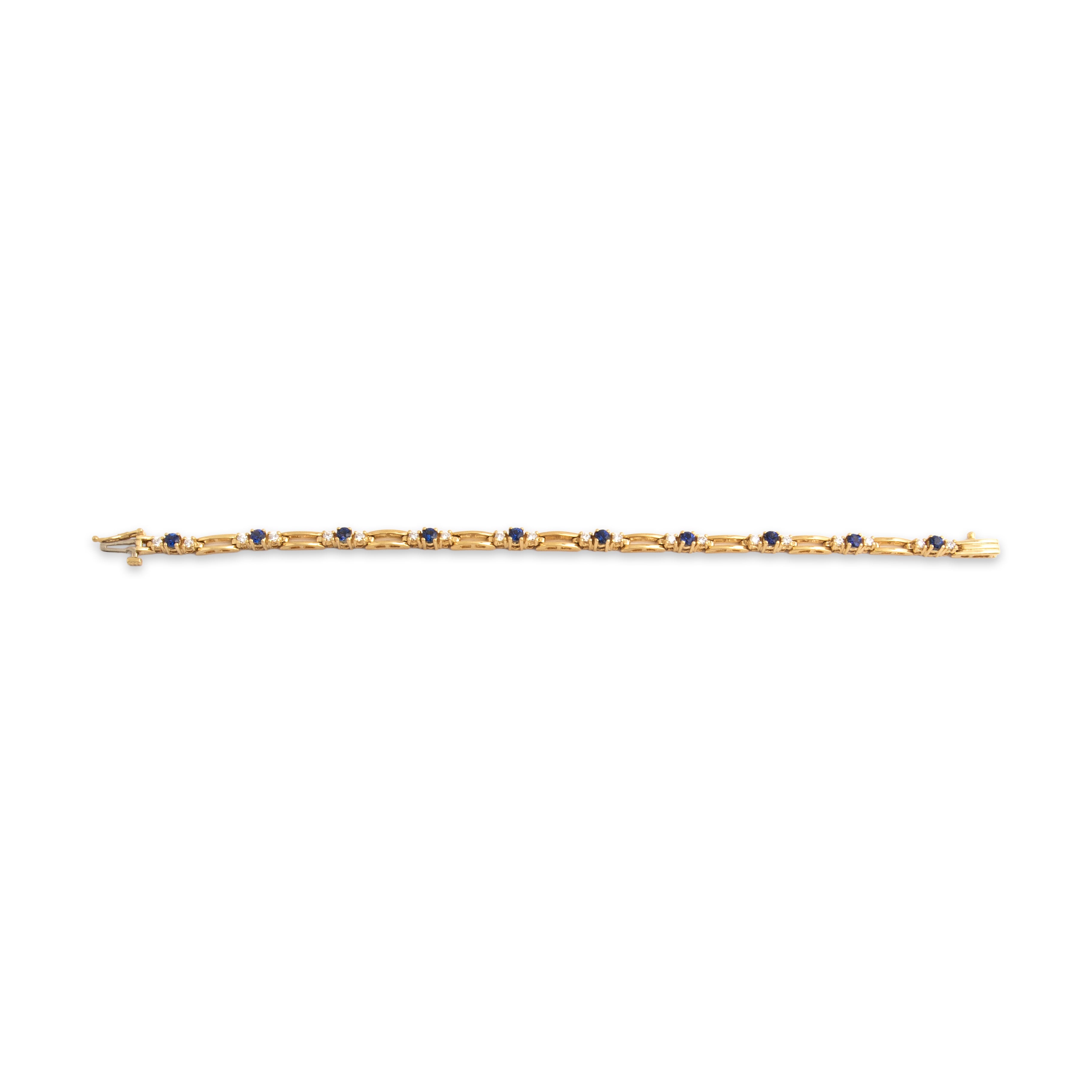 Vintage 18k Yellow Gold 1.21cttw Blue Sapphire .62cttw Diamond Superb Trio Link Bracelet - Overall view