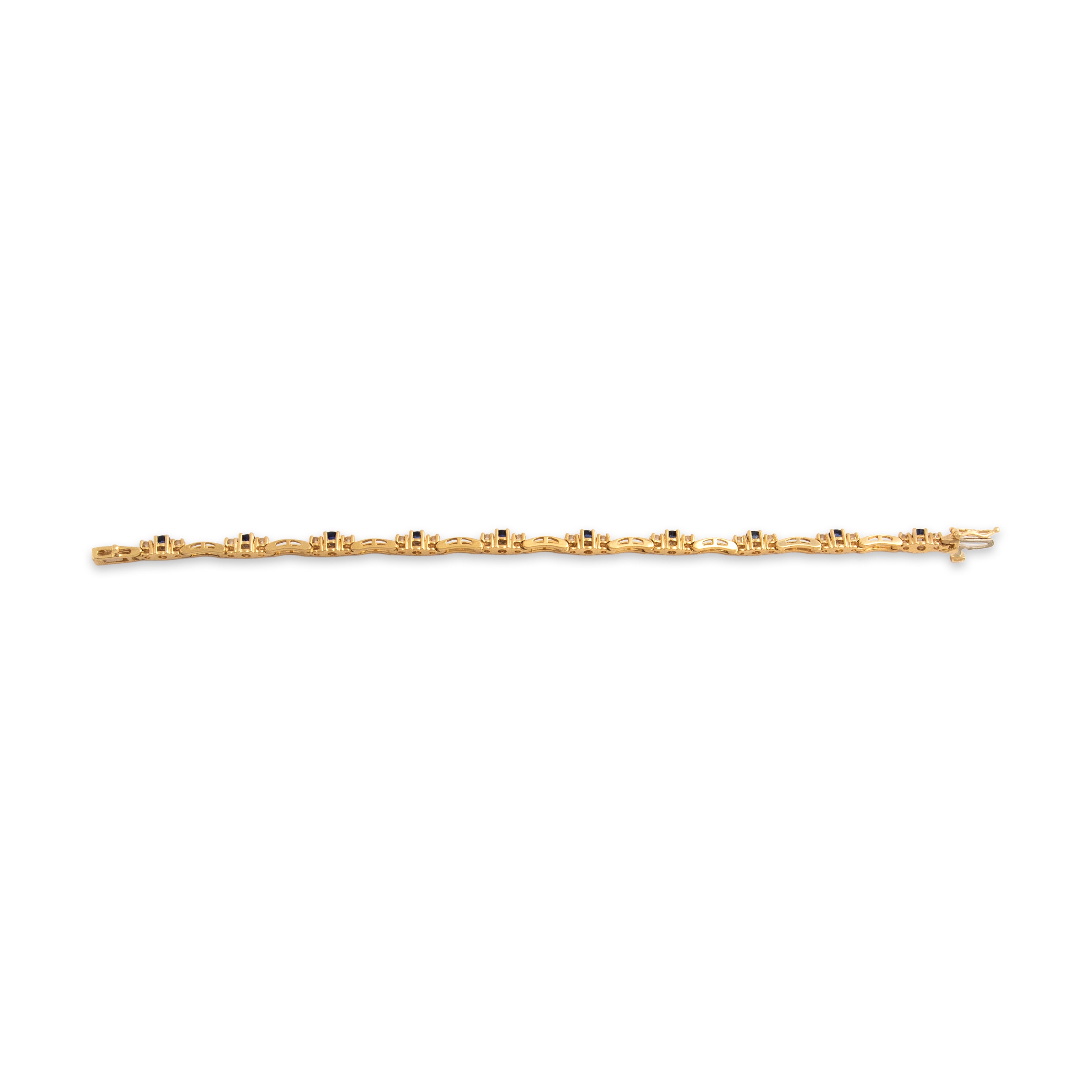 Vintage 18k Yellow Gold 1.21cttw Blue Sapphire .62cttw Diamond Superb Trio Link Bracelet - Back view