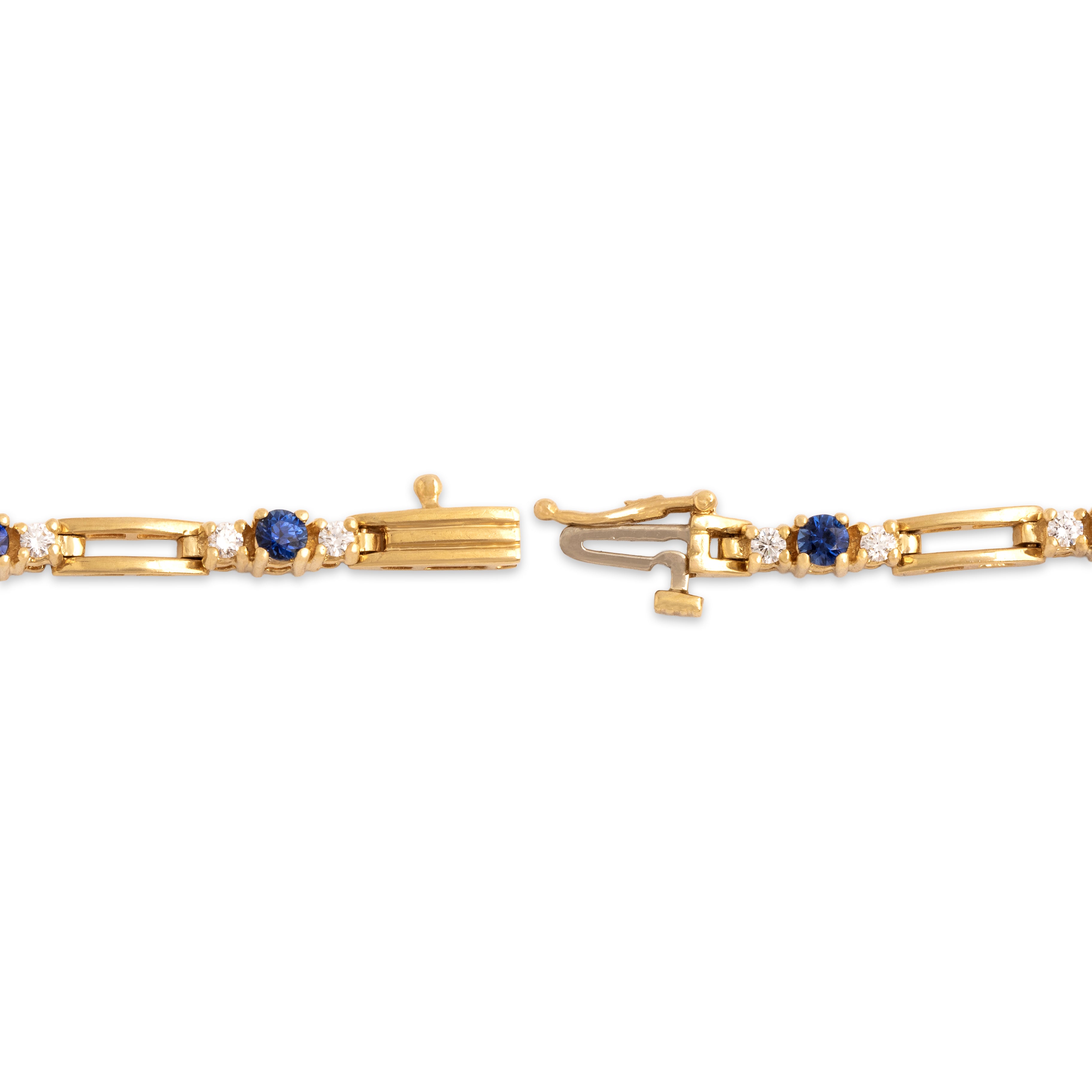 Vintage 18k Yellow Gold 1.21cttw Blue Sapphire .62cttw Diamond Superb Trio Link Bracelet - clasp view