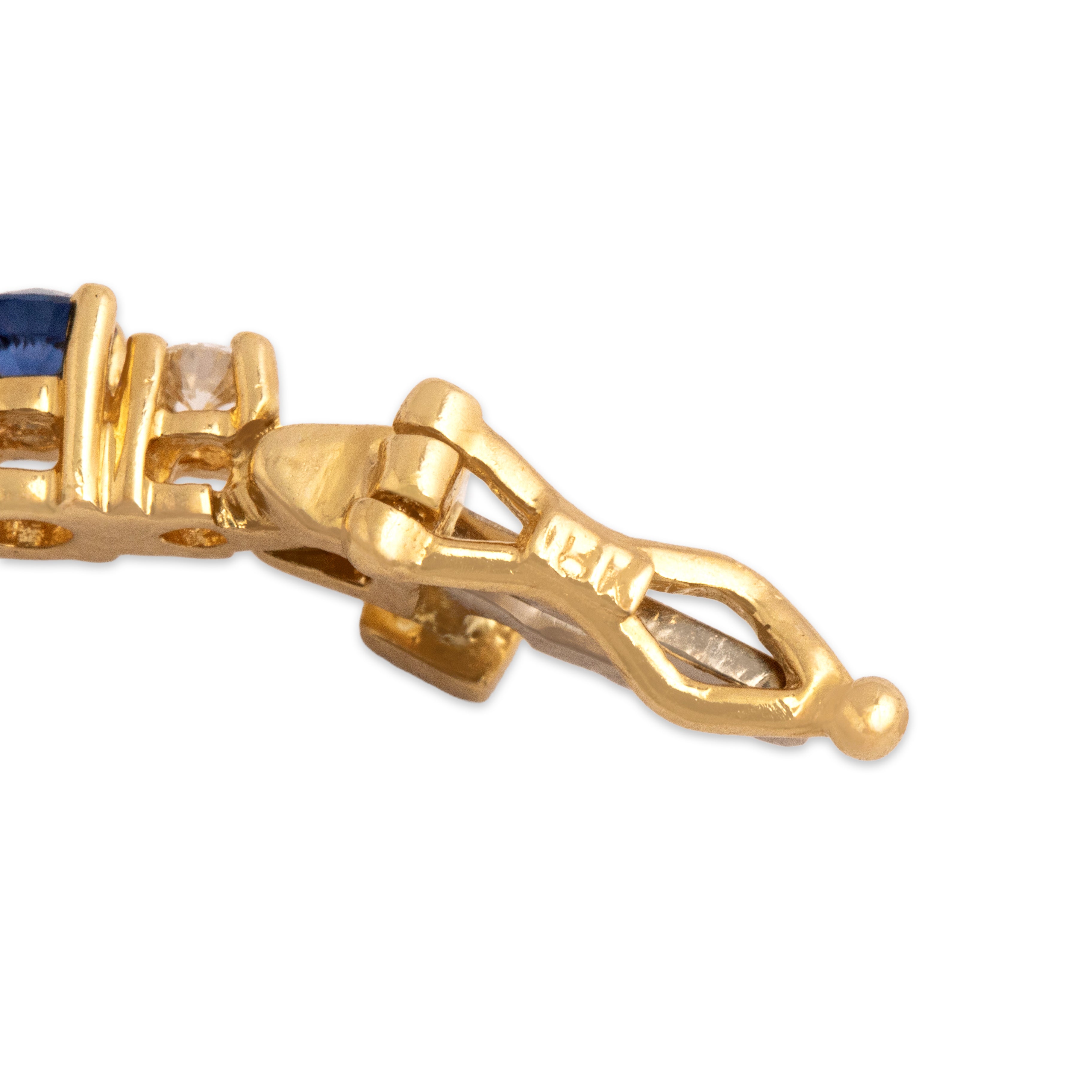 Vintage 18k Yellow Gold 1.21cttw Blue Sapphire .62cttw Diamond Superb Trio Link Bracelet - Hallmark view