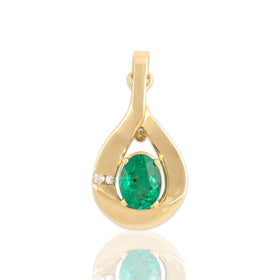 Vintage 14k Yellow Gold .86ct Emerald Diamond Swirling Enhancer Pendant