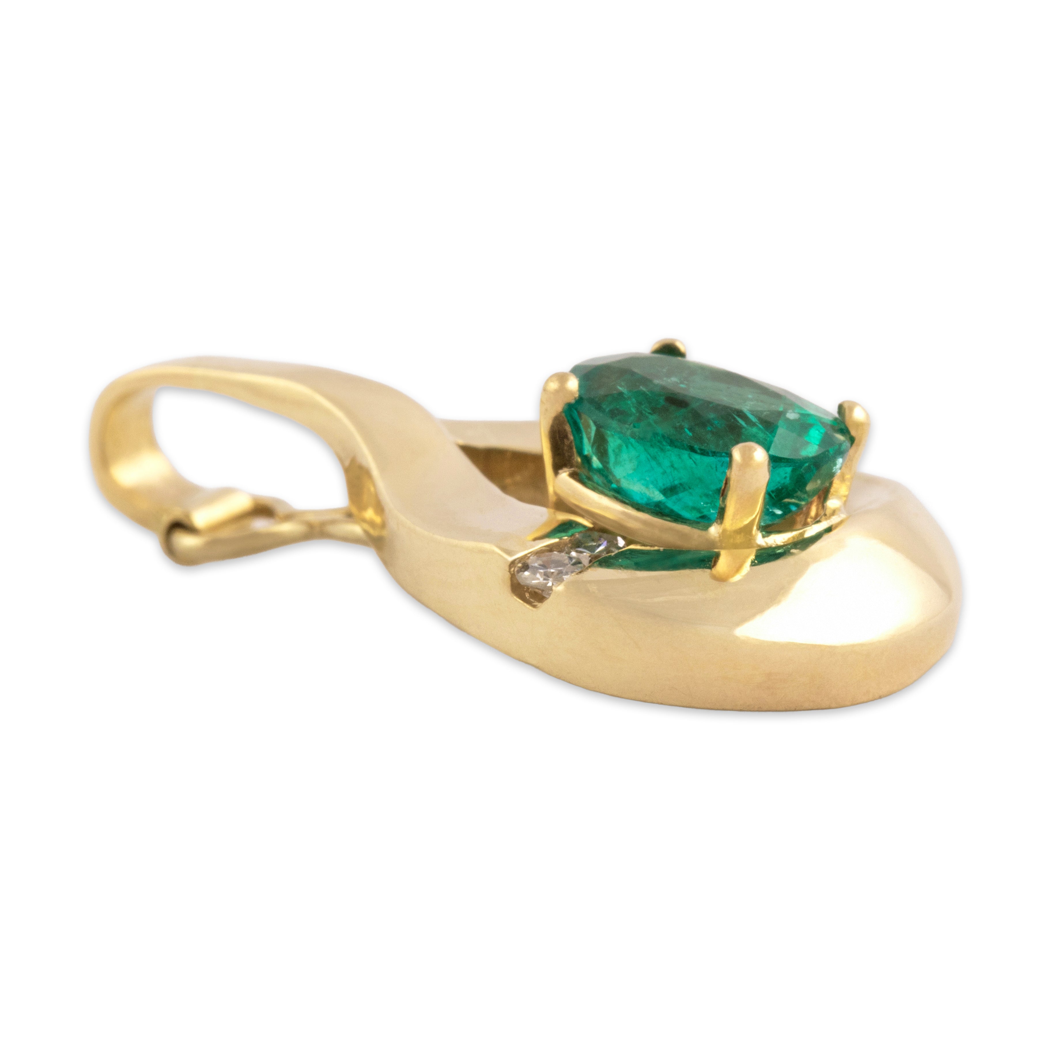 Vintage 14k Yellow Gold .86ct Emerald Diamond Swirling Enhancer Pendant