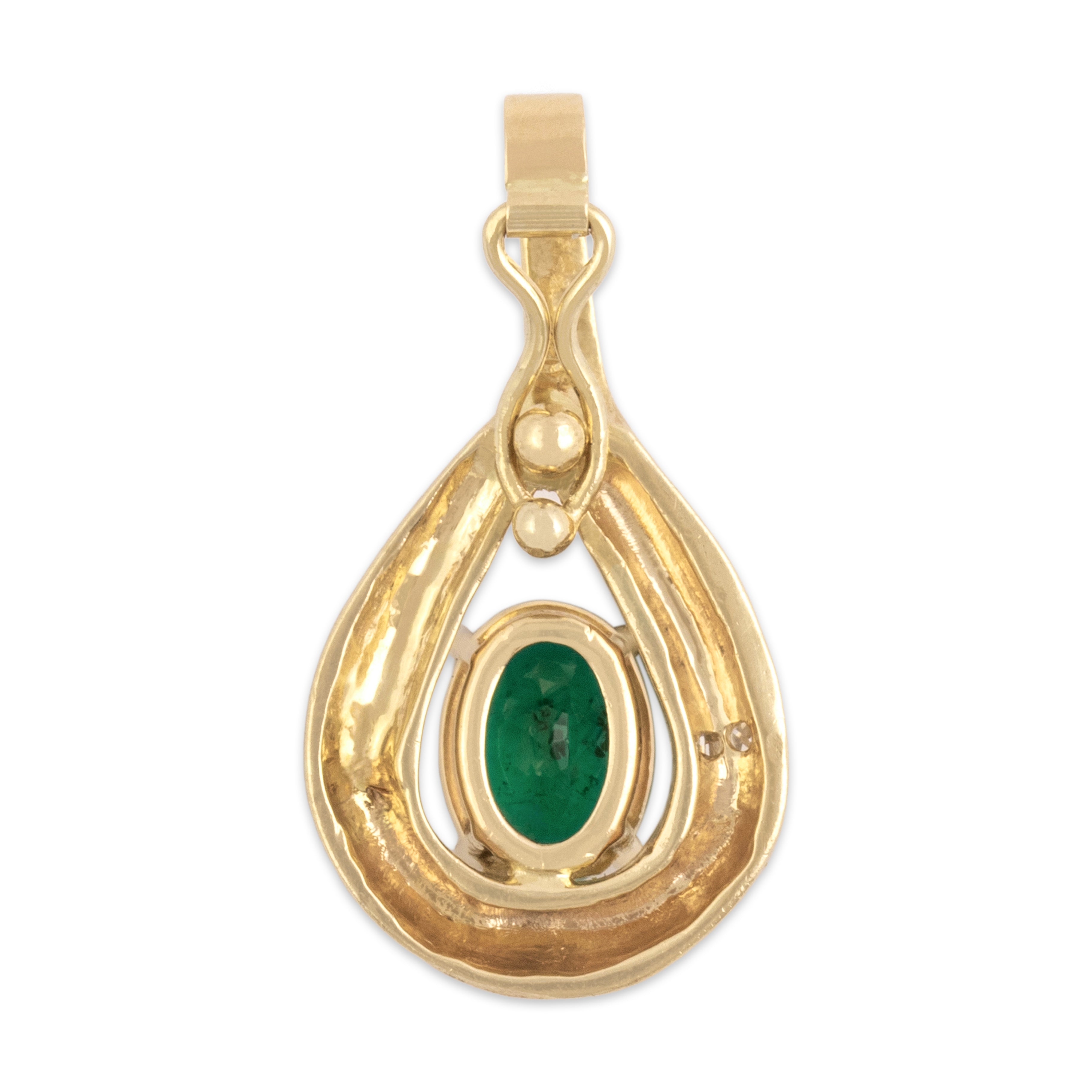 Vintage 14k Yellow Gold .86ct Emerald Diamond Swirling Enhancer Pendant