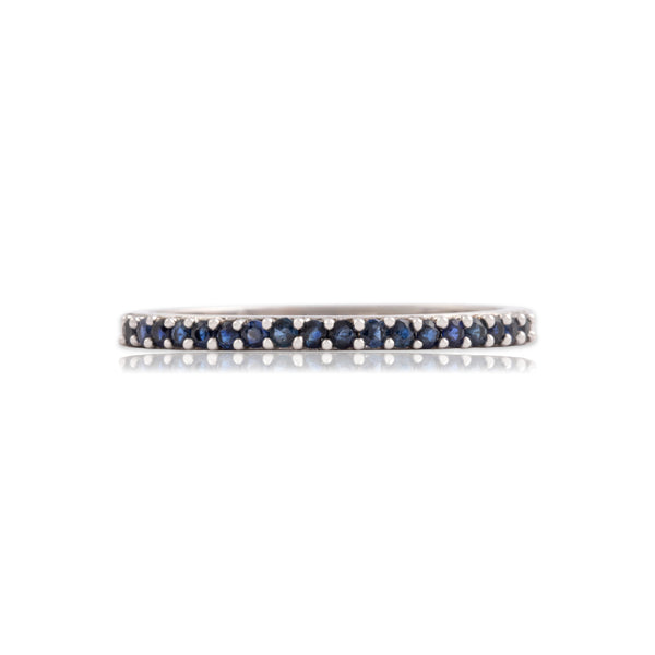 Vintage 14k White Gold Blue Sapphire Classic Simple Line Band Ring 9.00