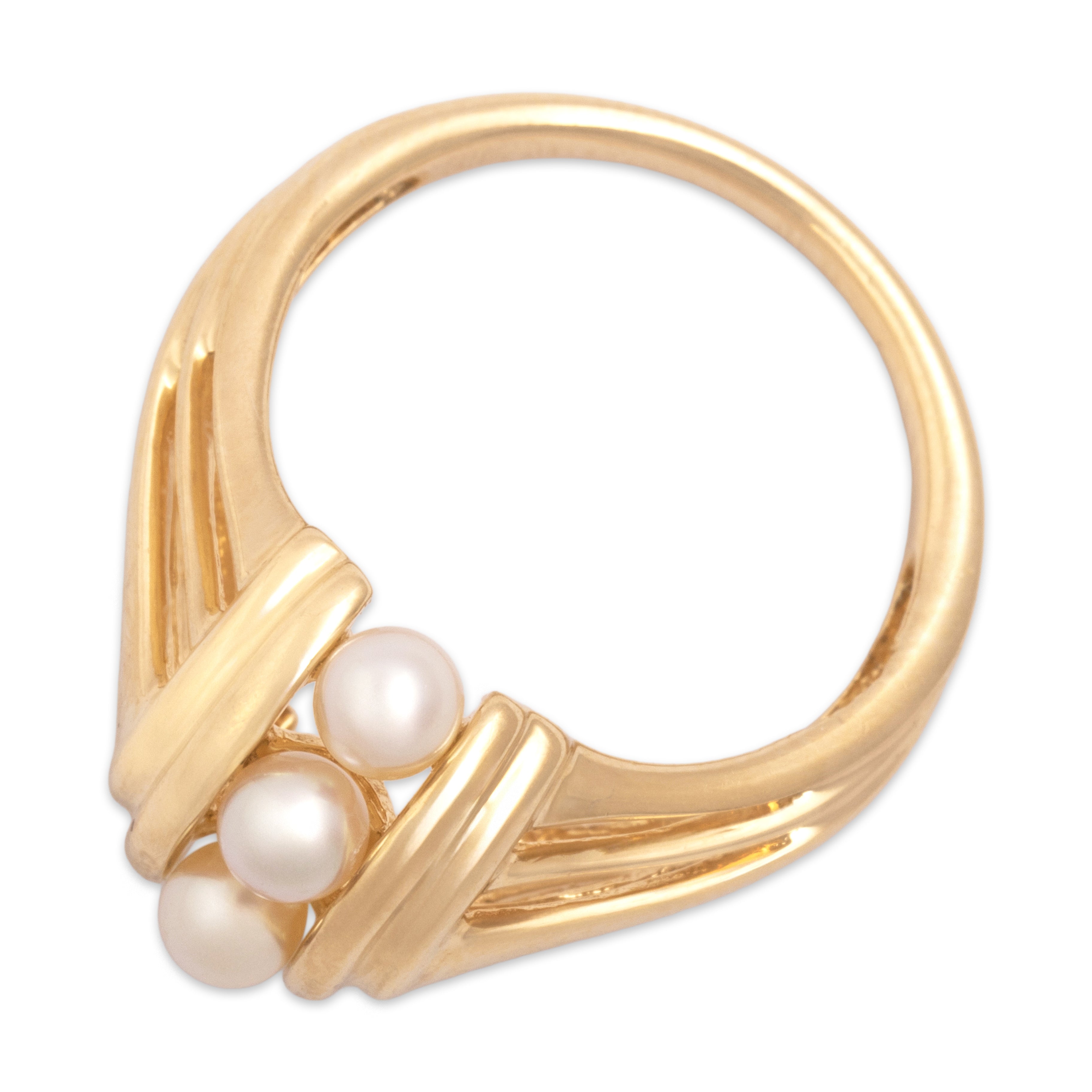 Vintage 14k Yellow Gold Pearl Elegant Luminous Line Ring - Overall view