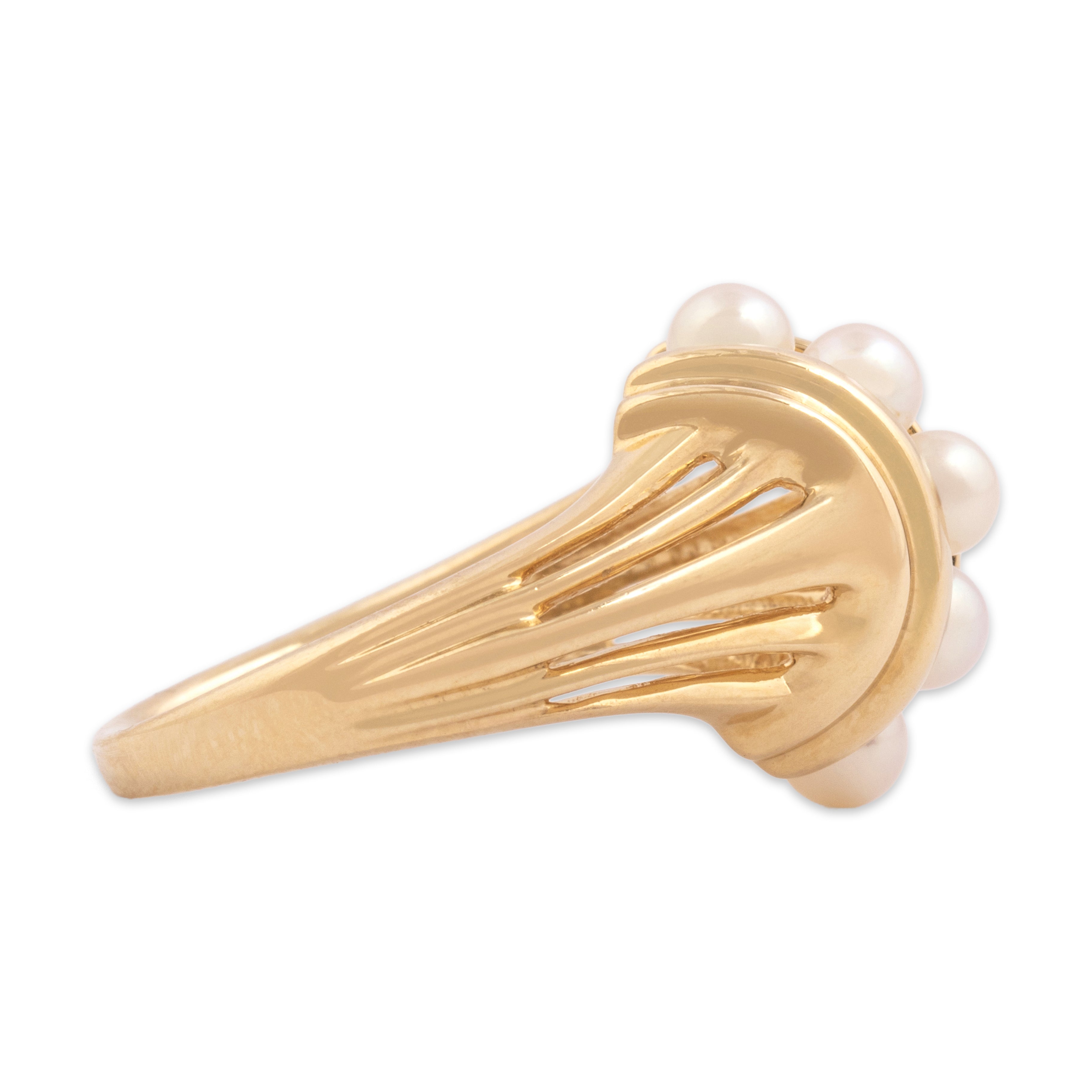 Vintage 14k Yellow Gold Pearl Elegant Luminous Line Ring - Side view