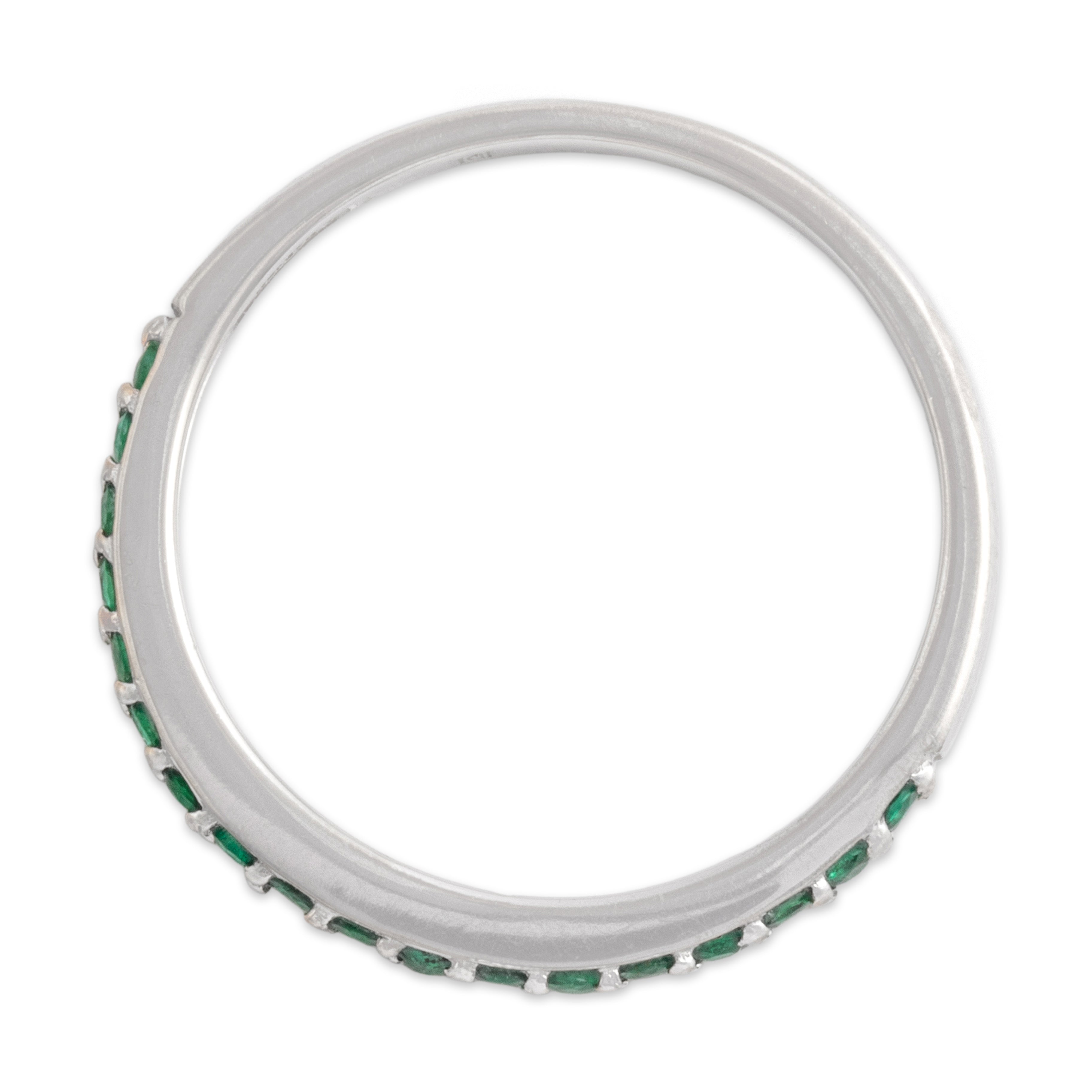 Vintage 14k White Gold Emerald Sleek Line Band Ring - detail view #1