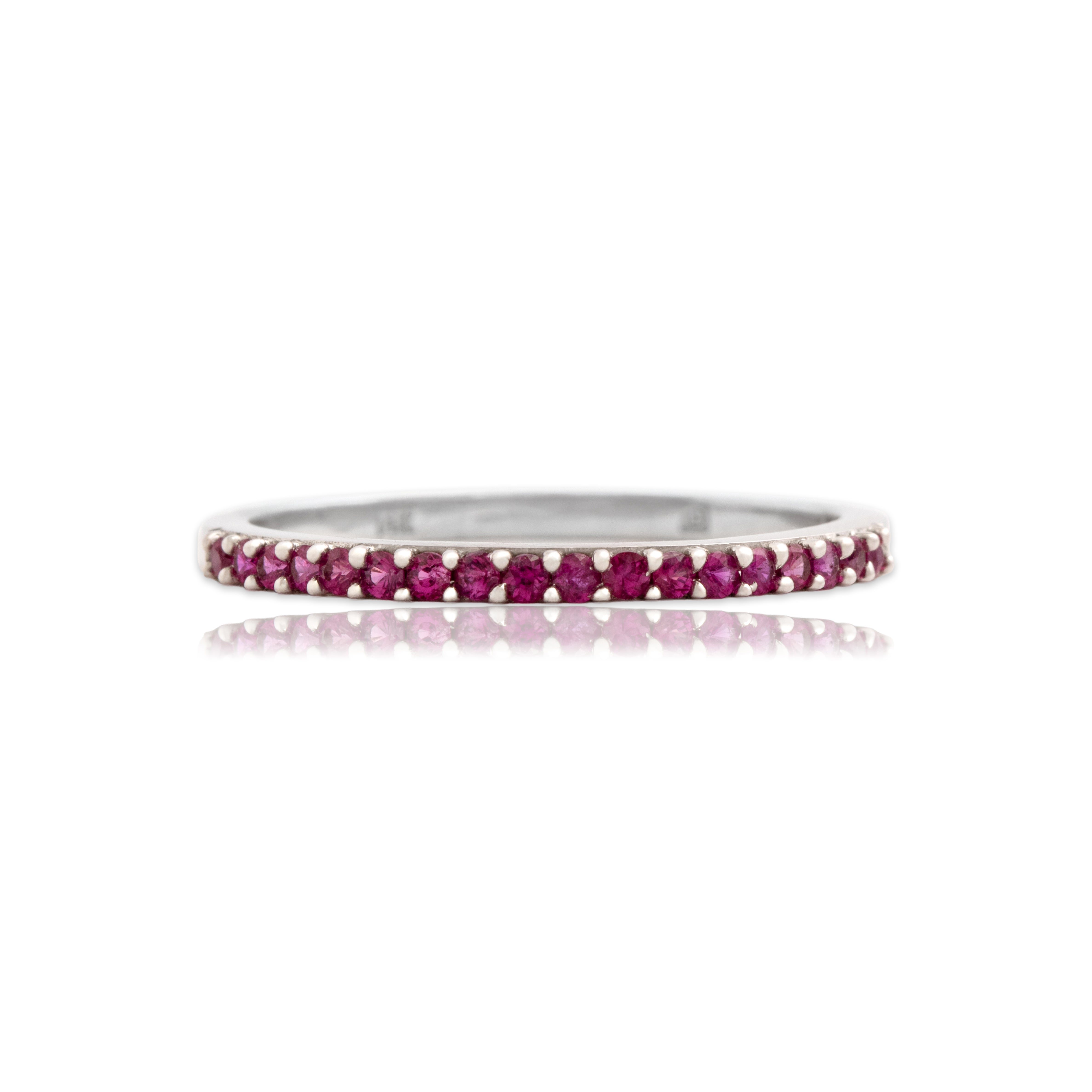 Vintage 14k White Gold Ruby Vibrant Line Band Ring - Close-up view