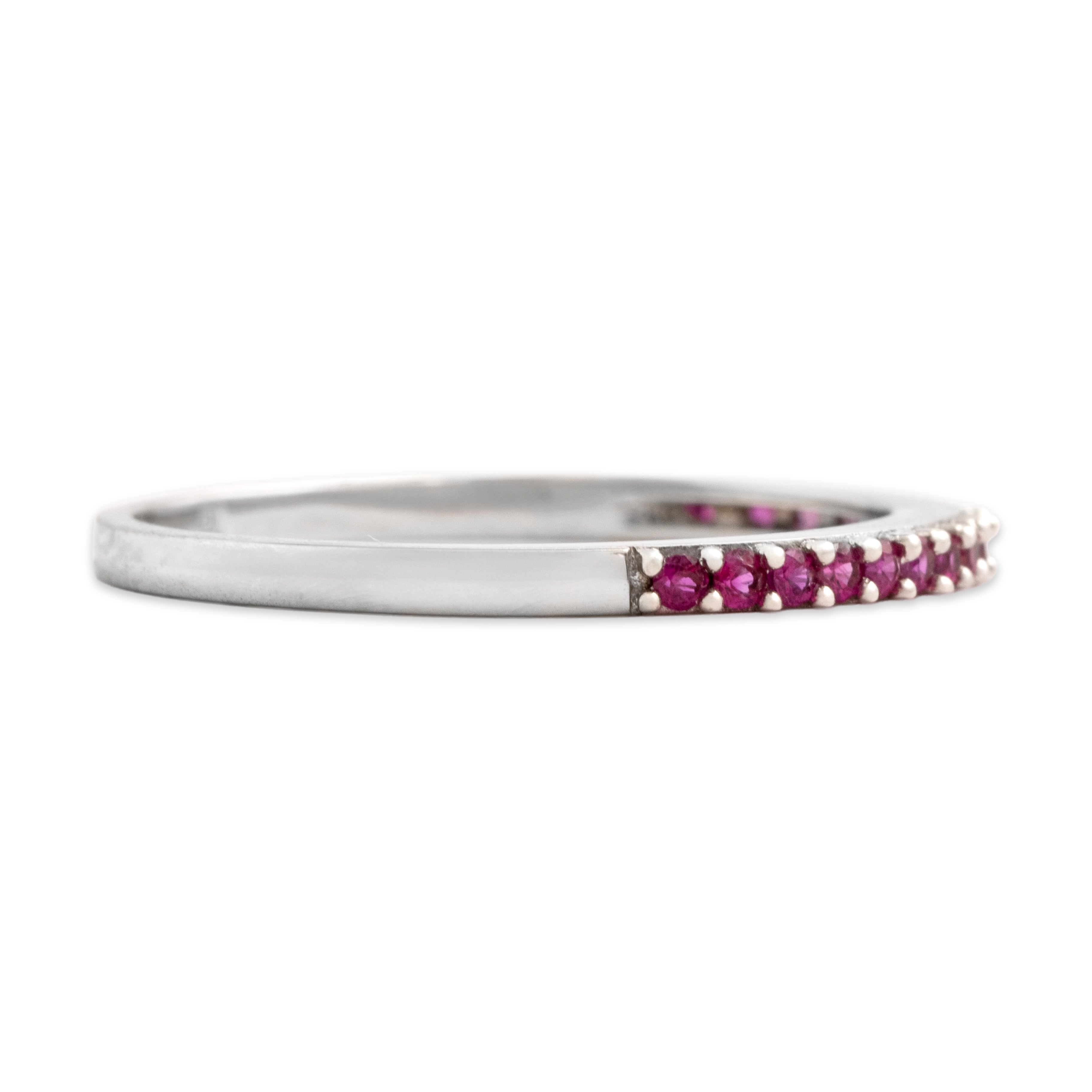 Vintage 14k White Gold Ruby Vibrant Line Band Ring - Side view