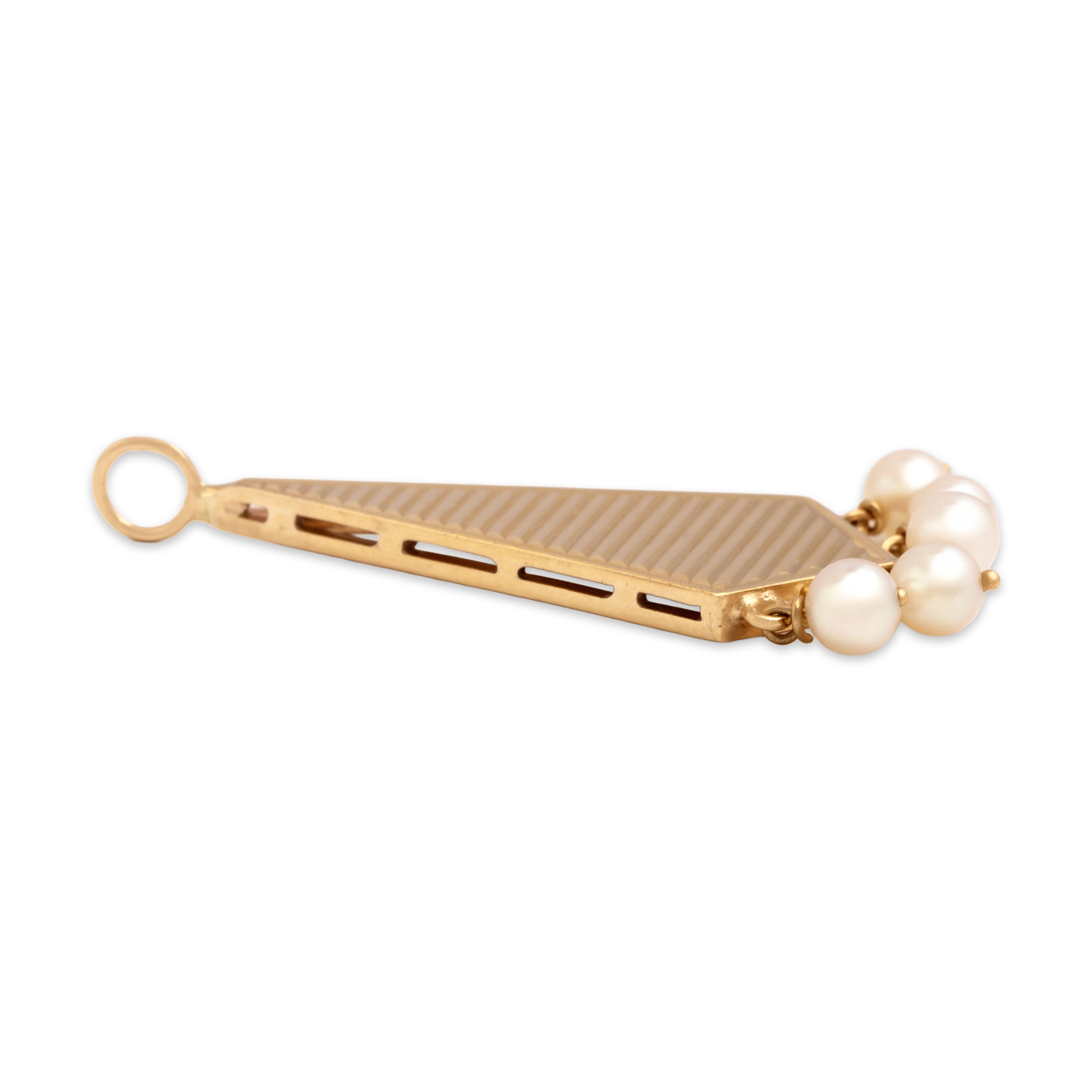 Vintage Large 14k Yellow Gold Pearl Angular Dangle Pendant - Side view