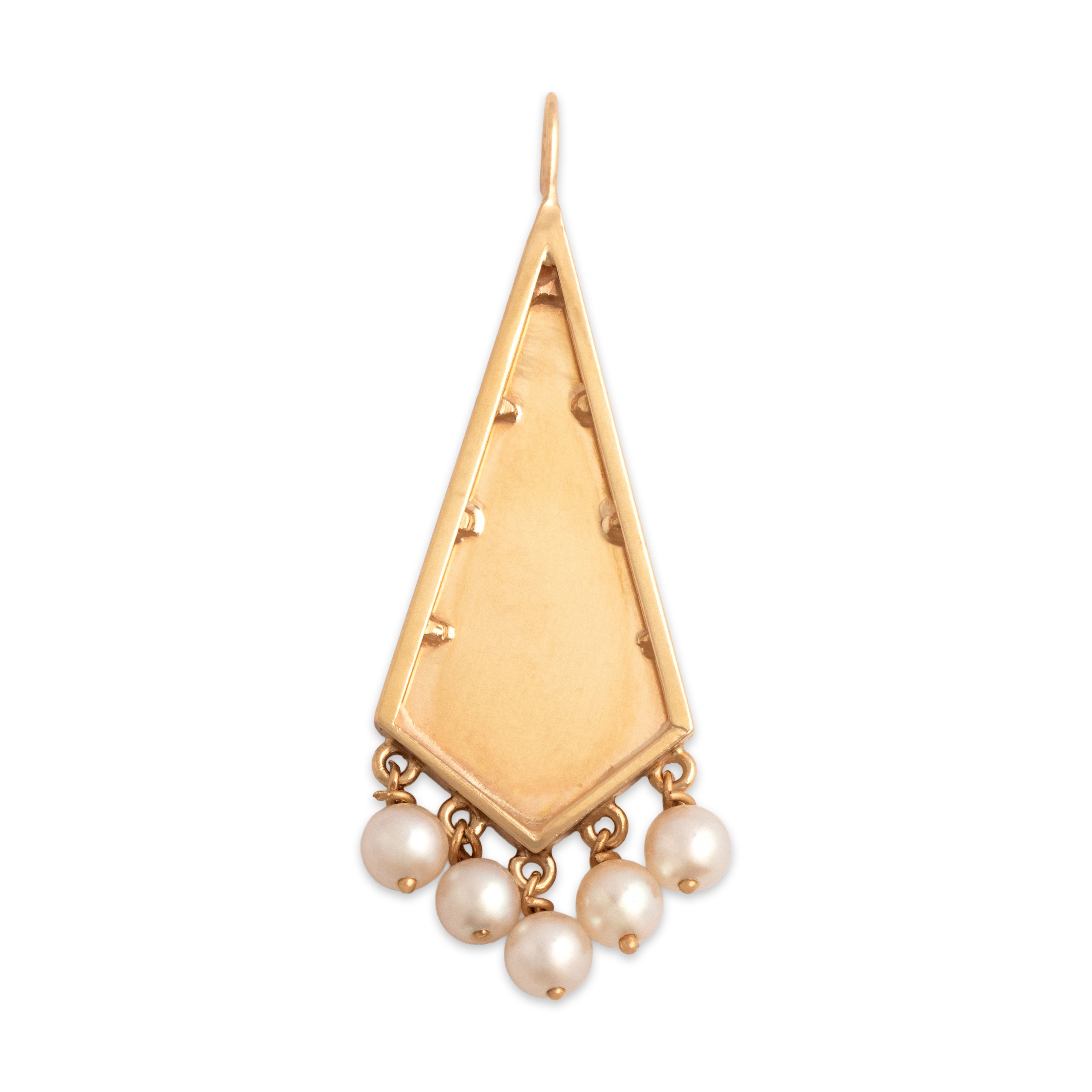 Vintage Large 14k Yellow Gold Pearl Angular Dangle Pendant - Back view