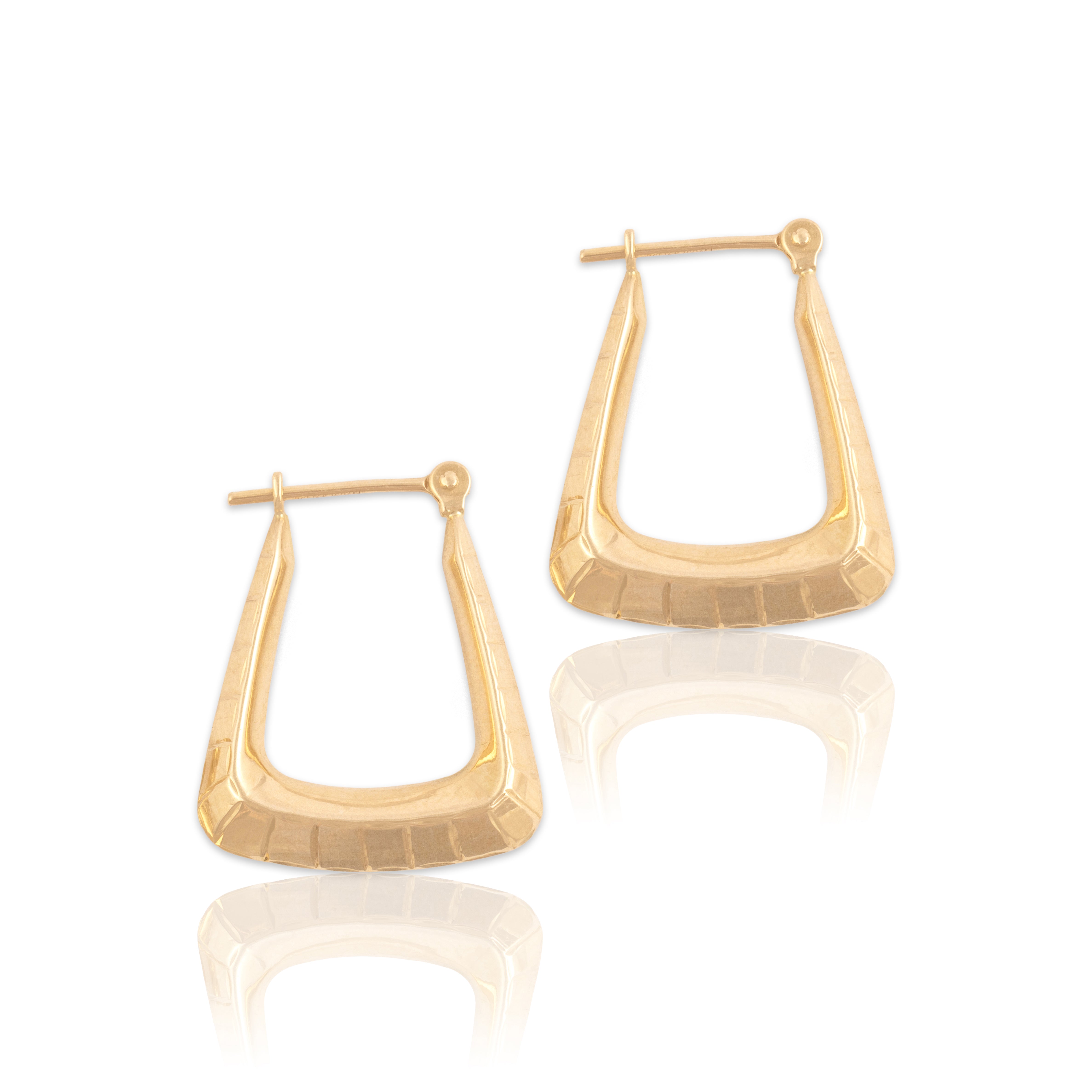 Vintage 14k Yellow Gold Geometric Puffy Hoop Earrings