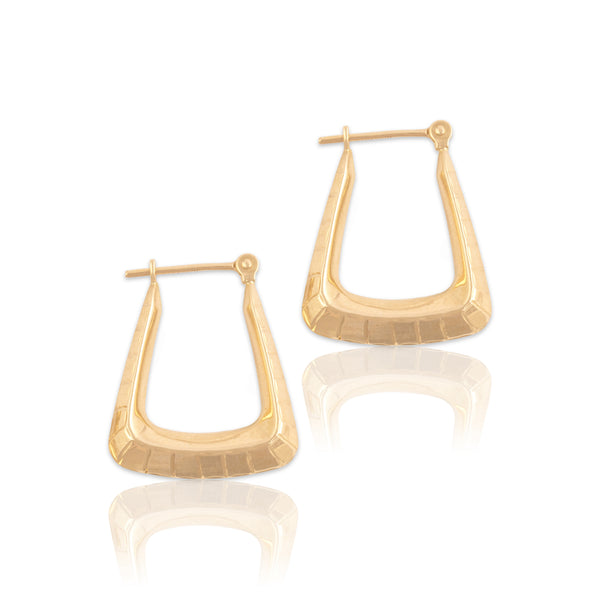 Vintage 14k Yellow Gold Geometric Puffy Hoop Earrings