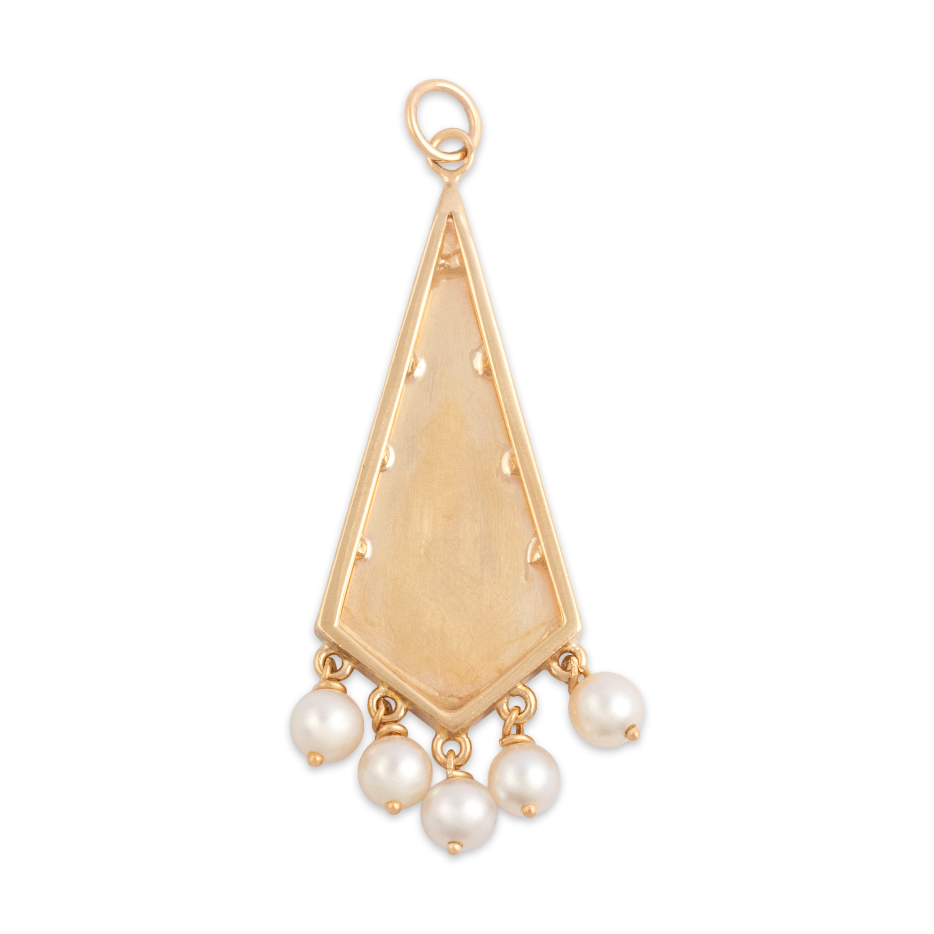Vintage Large 14k Yellow Gold Pearl Ribbed Dangle Pendant - Back view