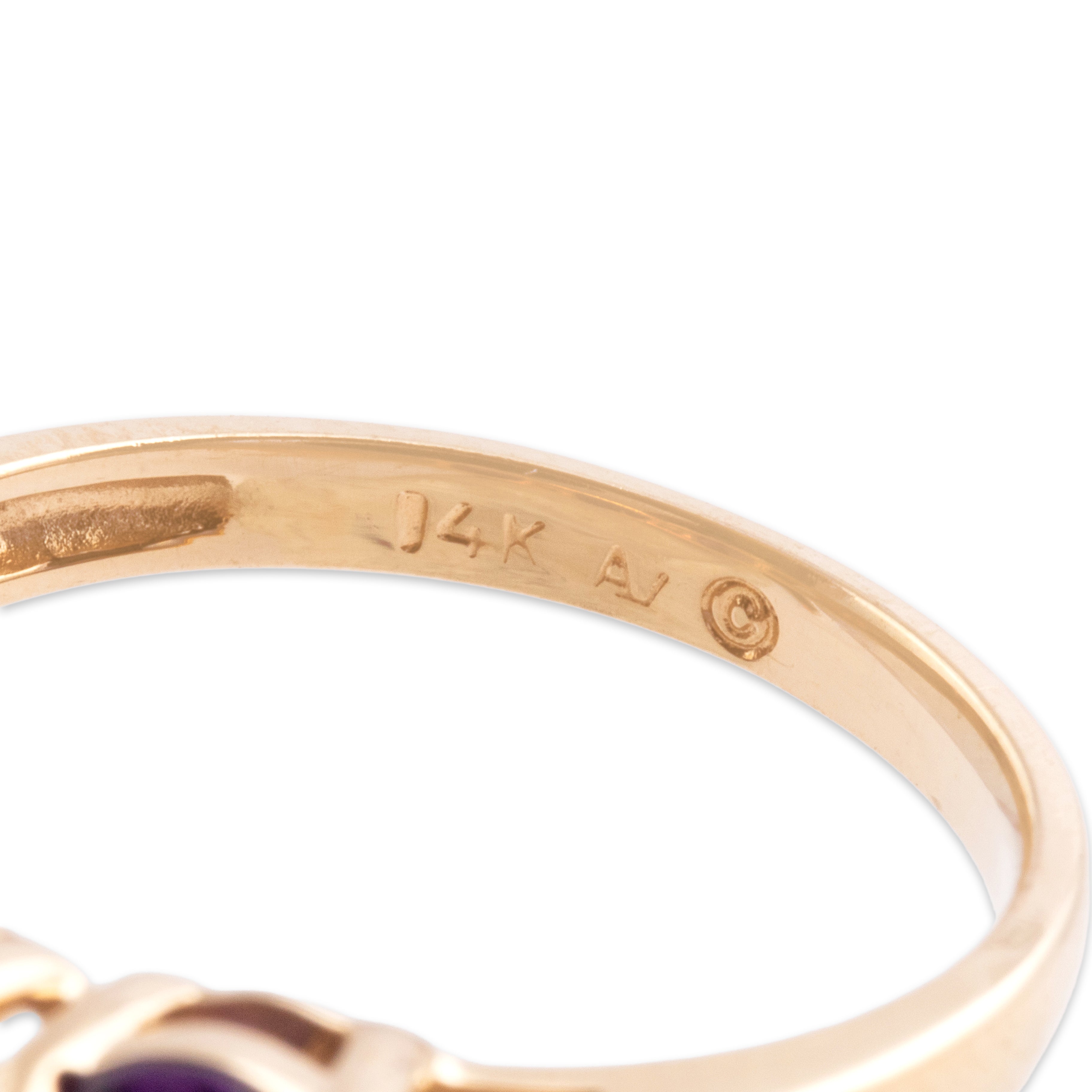 Vintage 14k Yellow Gold 1.8cttw Amethyst Diamond Vibrant Oval Trio Ring - Hallmark view