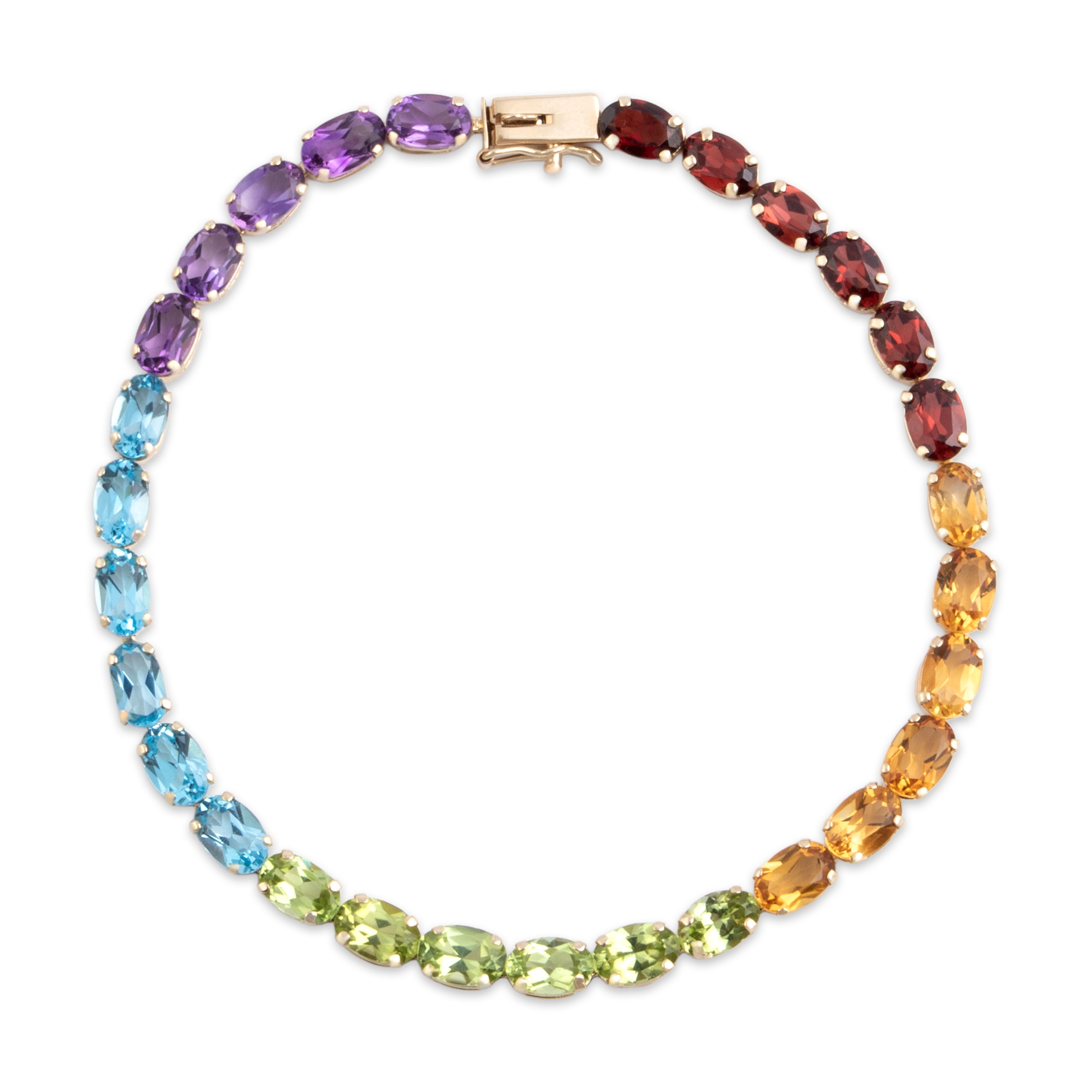Vintage 14k Yellow Gold Multistone Bright Rainbow Oval Tennis Bracelet 7.25