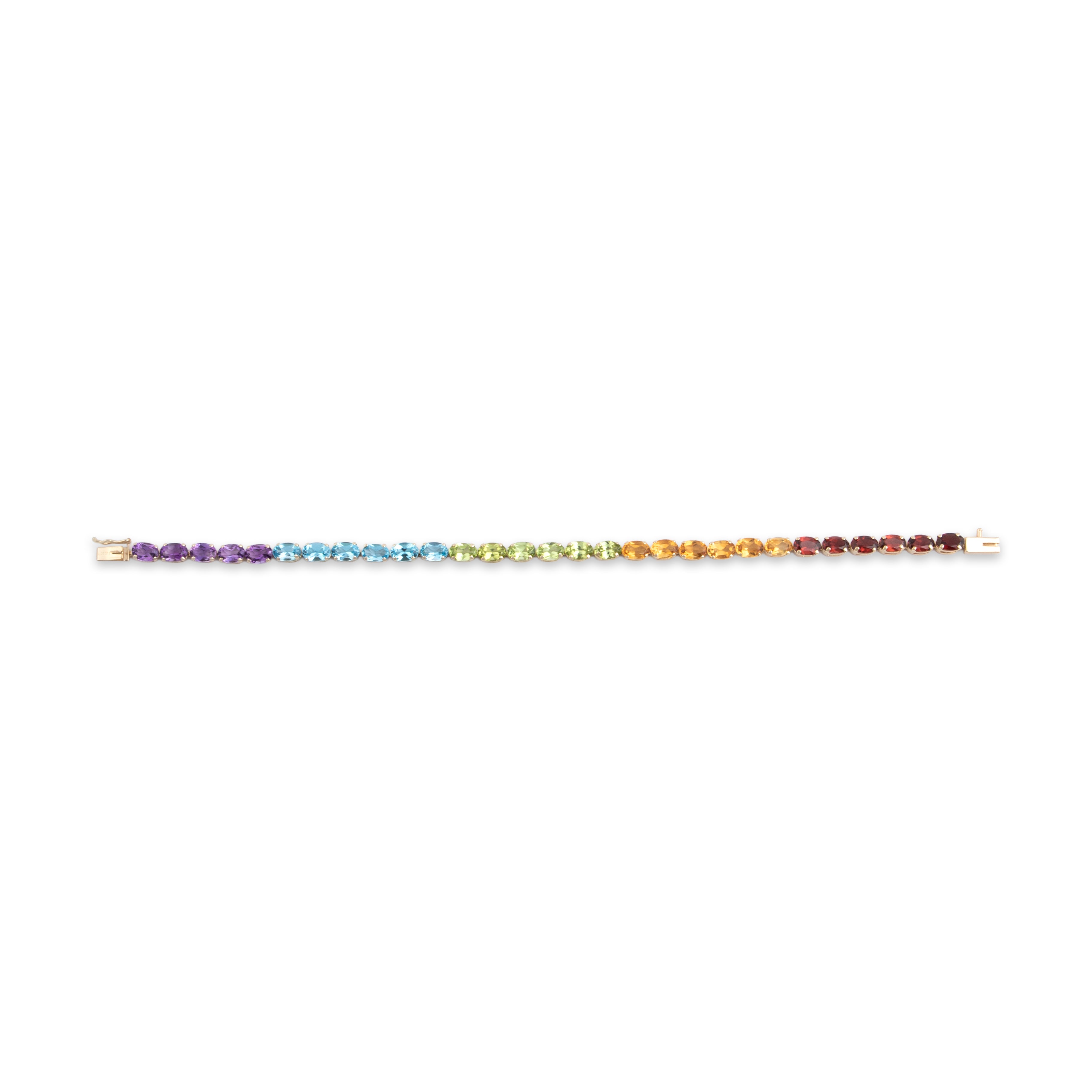 Vintage 14k Yellow Gold Multistone Bright Rainbow Oval Tennis Bracelet 7.25