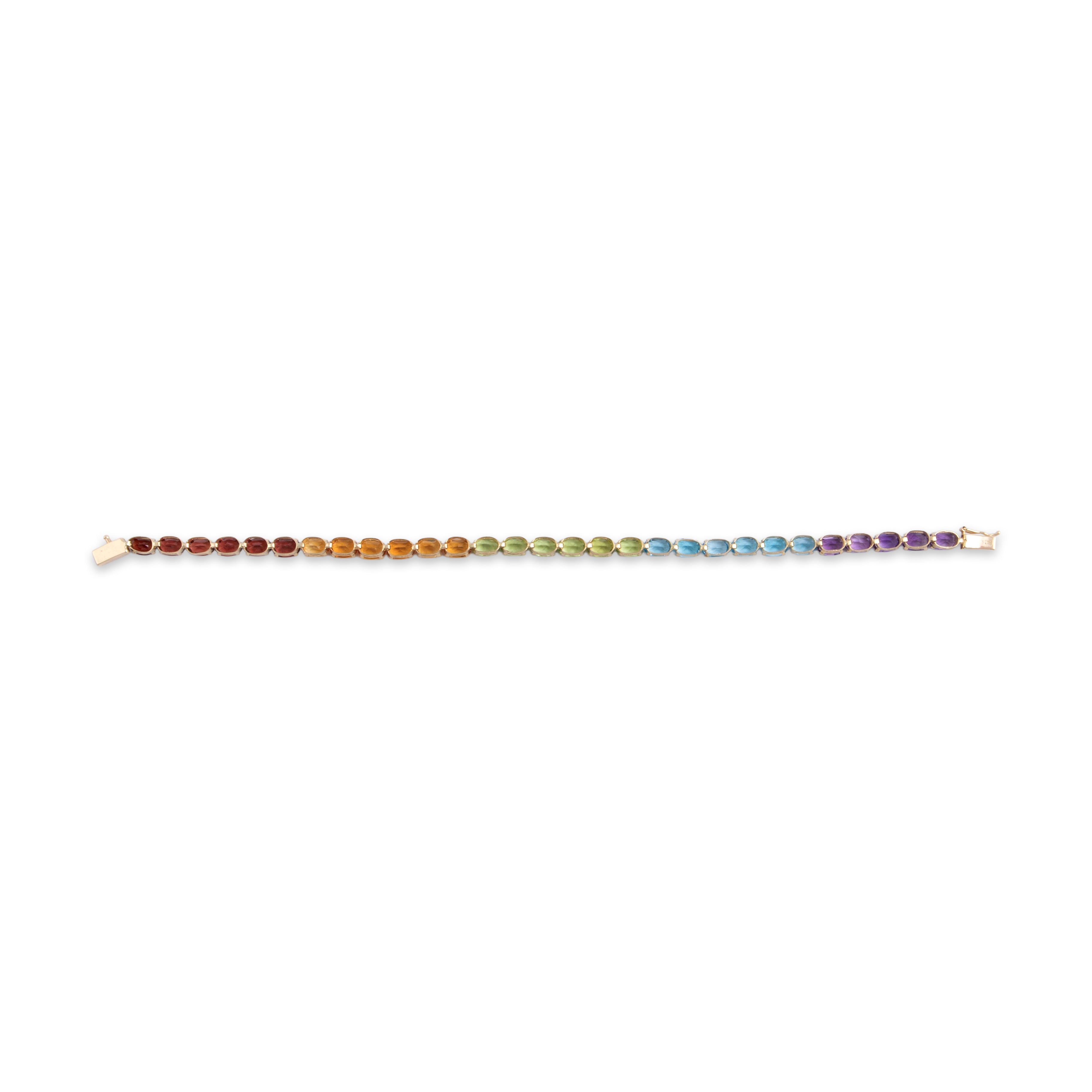 Vintage 14k Yellow Gold Multistone Bright Rainbow Oval Tennis Bracelet 7.25
