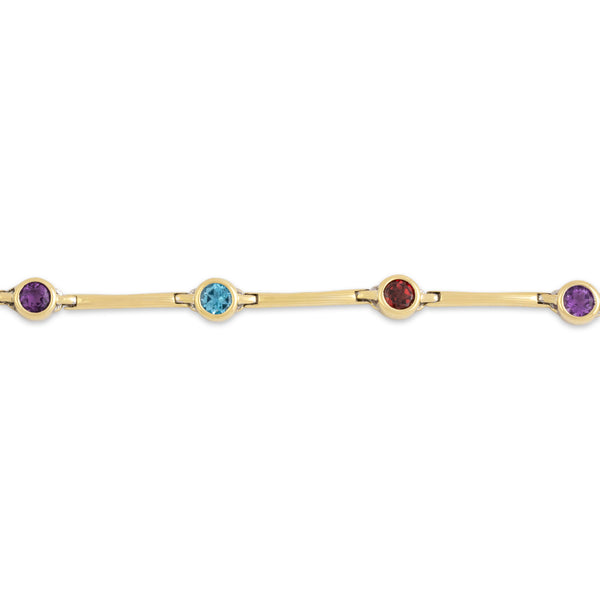 Vintage 14k Yellow Gold Multi-Stone Bright Playful Bezel Link Bracelet 7.75