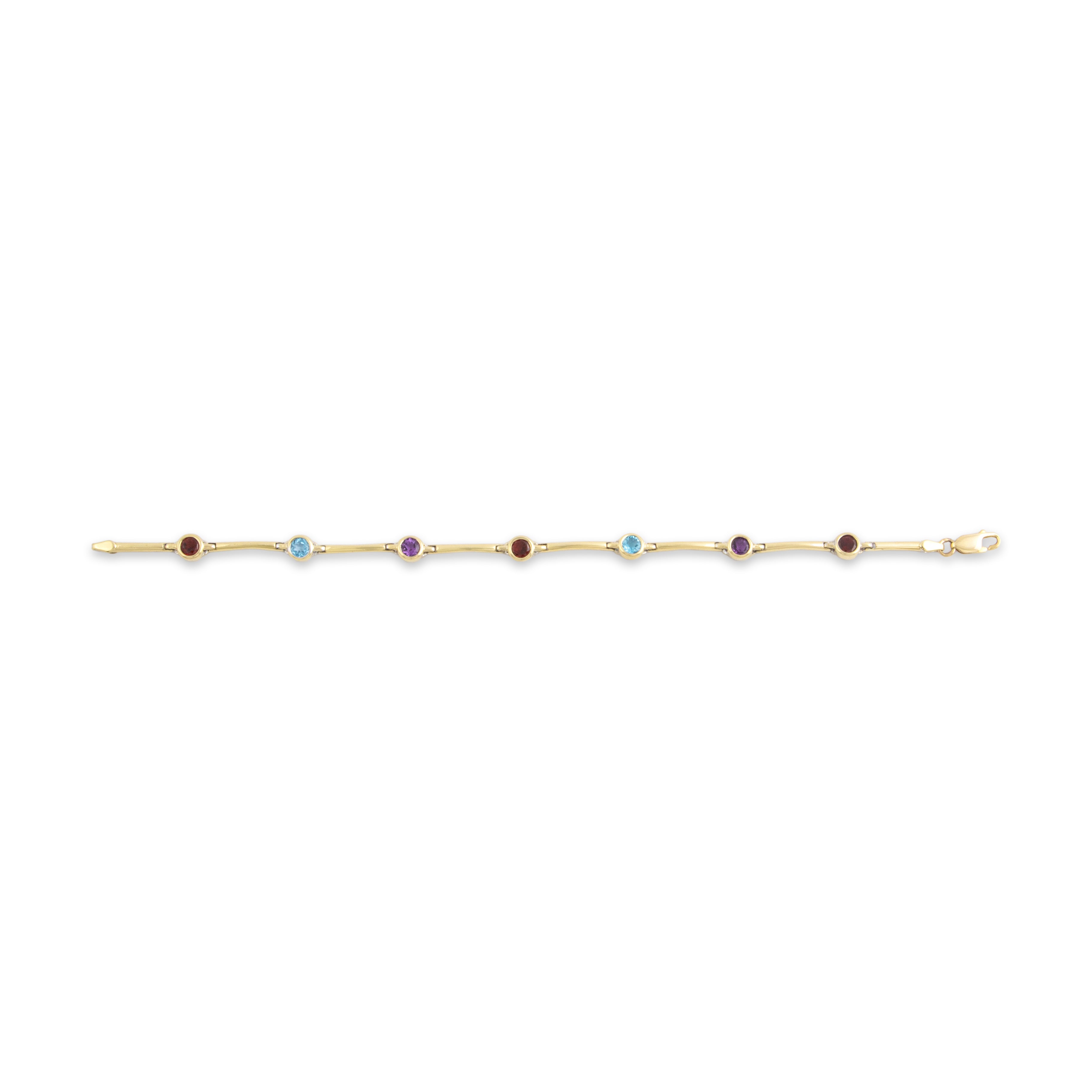 Vintage 14k Yellow Gold Multi-Stone Bright Playful Bezel Link Bracelet 7.75