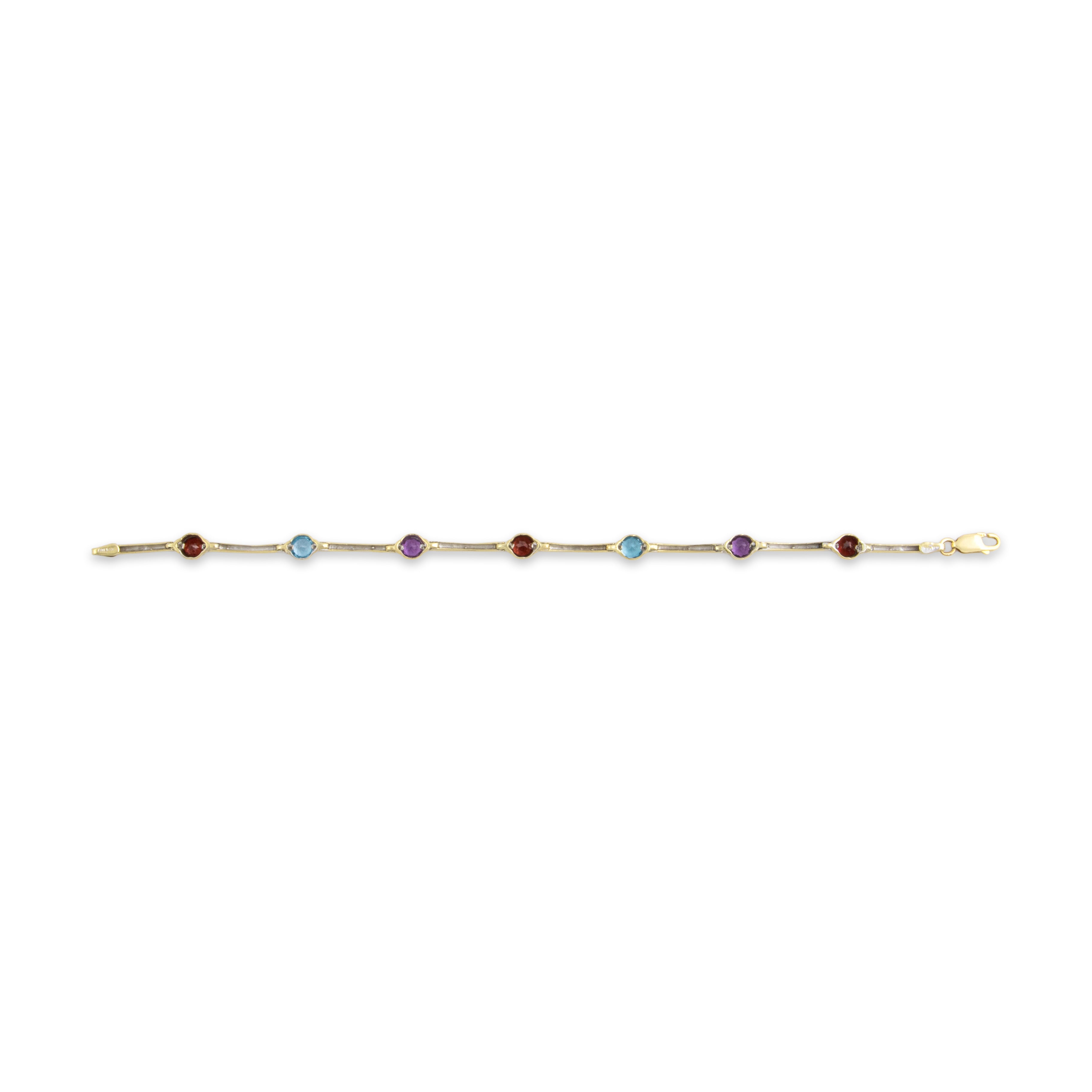Vintage 14k Yellow Gold Multi-Stone Bright Playful Bezel Link Bracelet 7.75