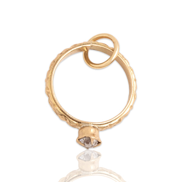 Vintage 10k Yellow Gold Old Mine Cut Diamond Engagement Ring Charm / Pendant