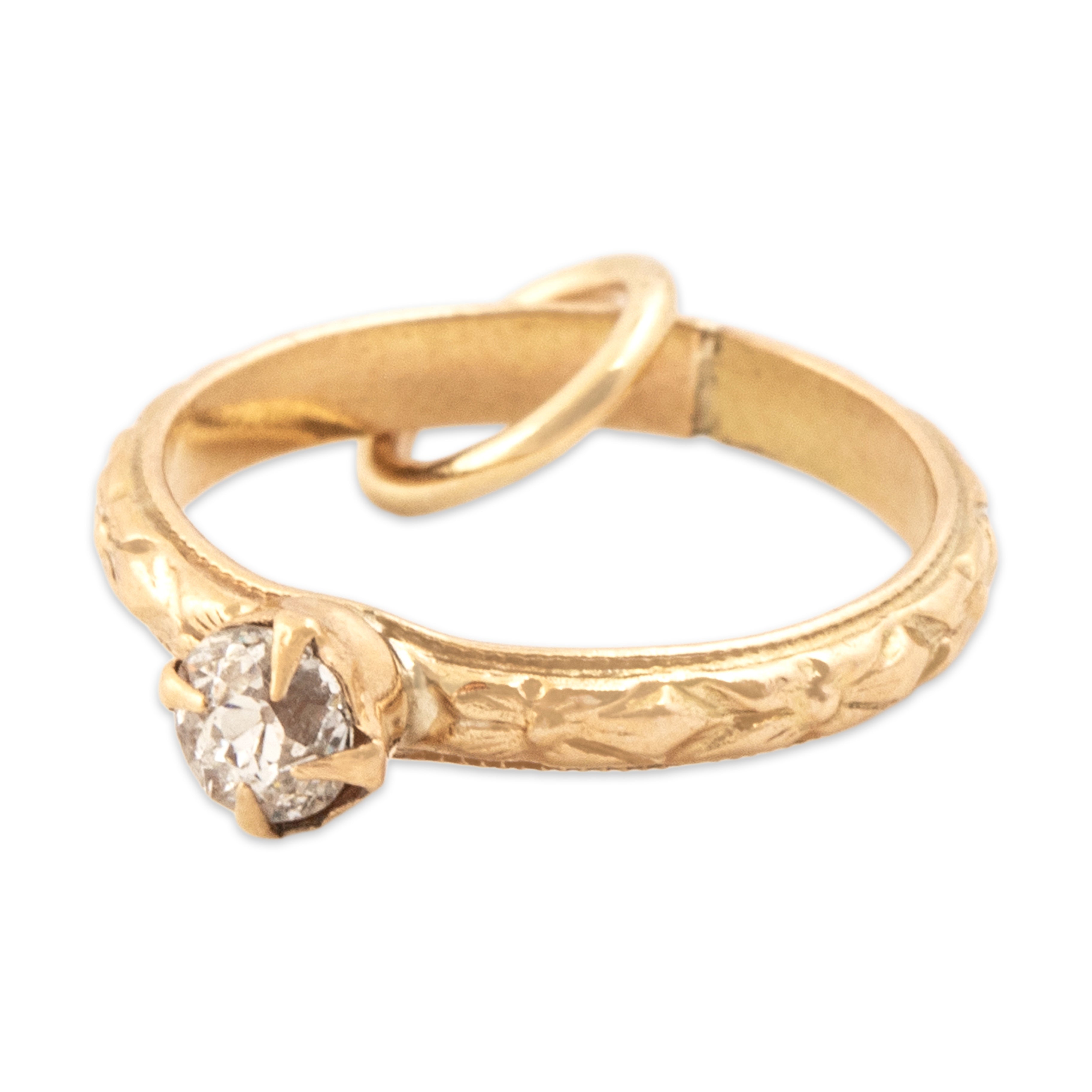 Vintage Victorian 10k Yellow Gold Old Mine Cut Diamond Romantic Engagement Ring Charm / Pendant - Overall view