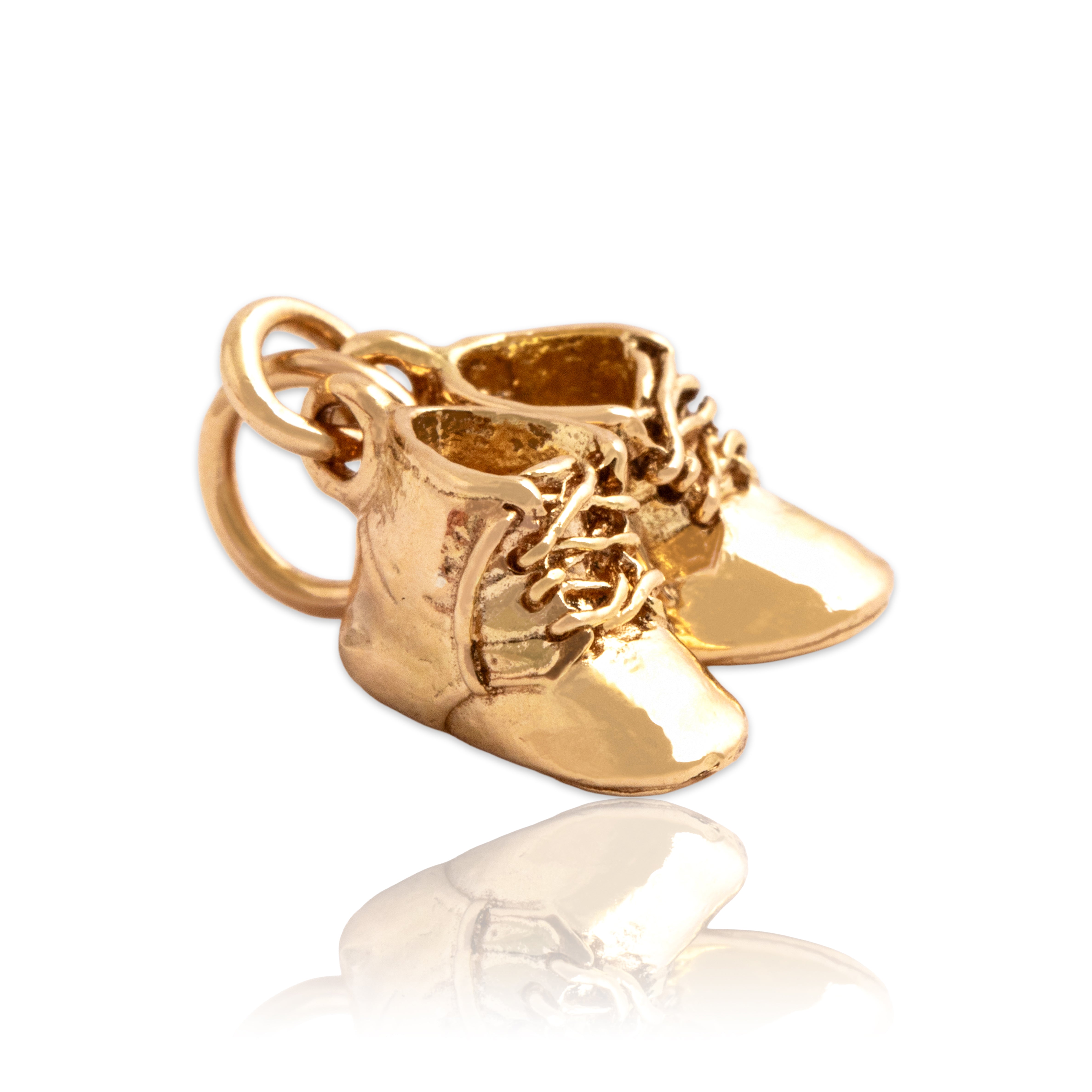 Vintage 14k Yellow Gold Adorable Lace-Up Baby Shoes Charm / Pendant - Close-up view