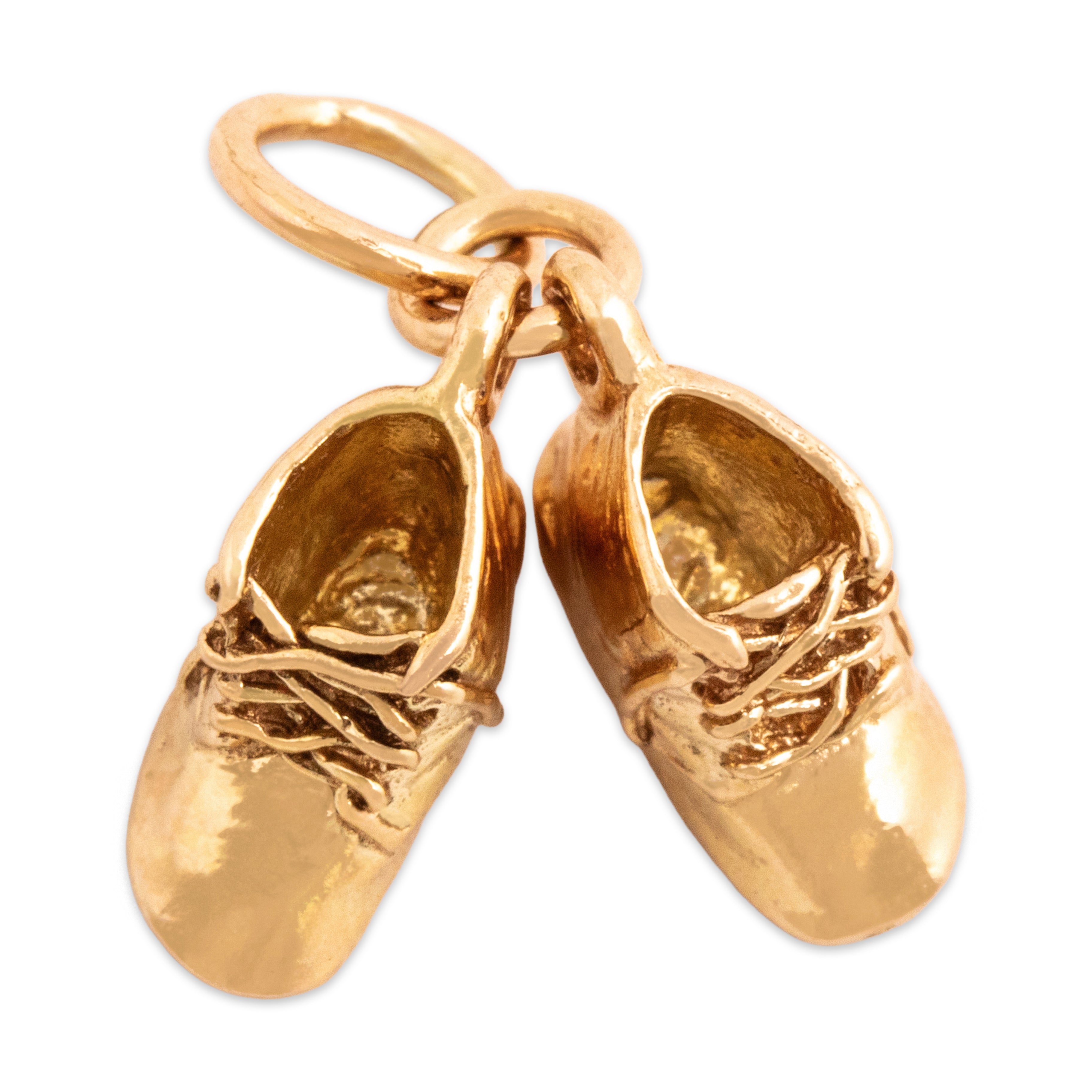 Vintage 14k Yellow Gold Adorable Lace-Up Baby Shoes Charm / Pendant - detail view #2