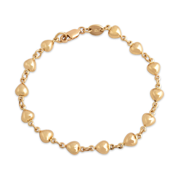 Vintage Italian 14k Yellow Gold Puffy Heart Link Bracelet 6.5