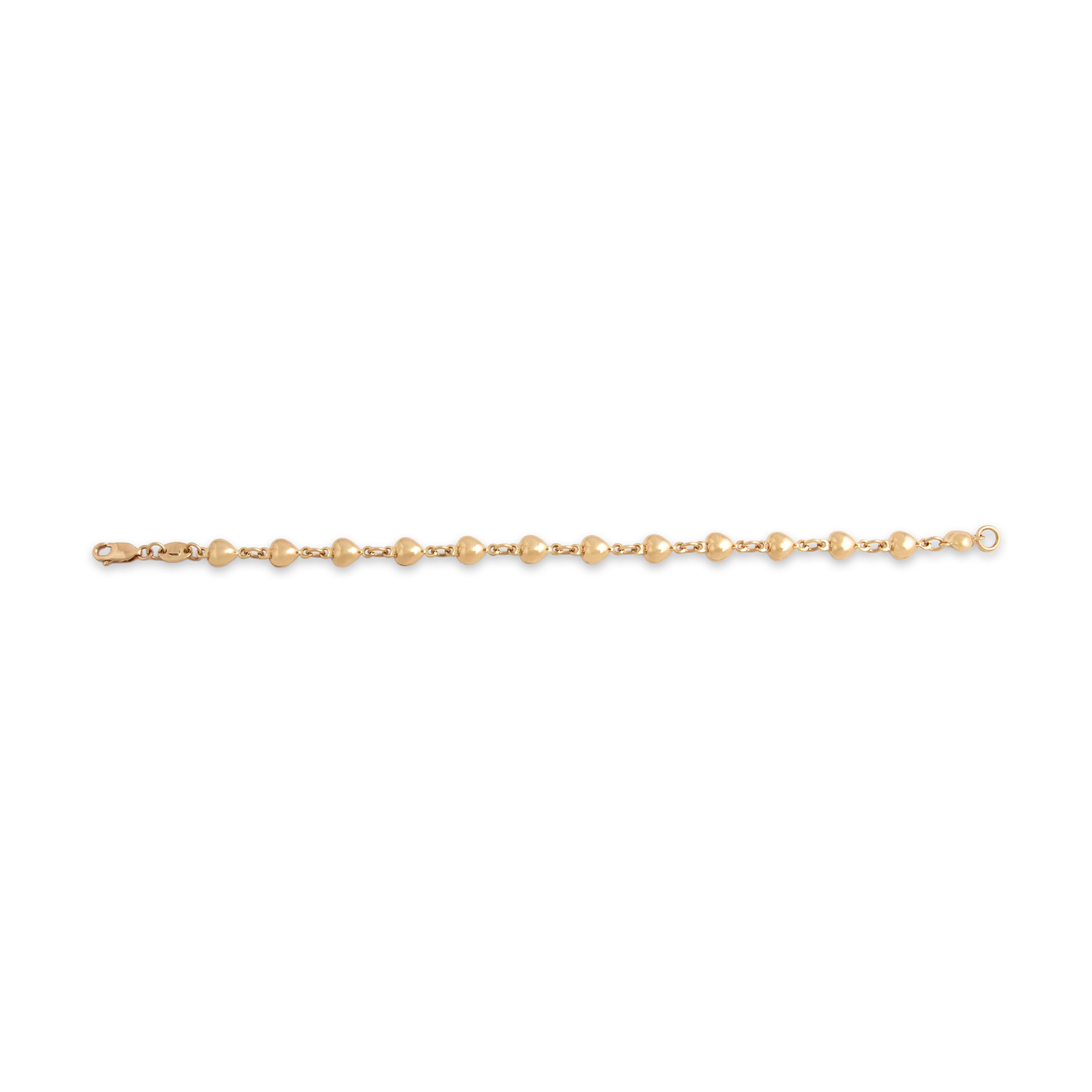Vintage Italian 14k Yellow Gold Puffy Heart Link Bracelet - Overall view